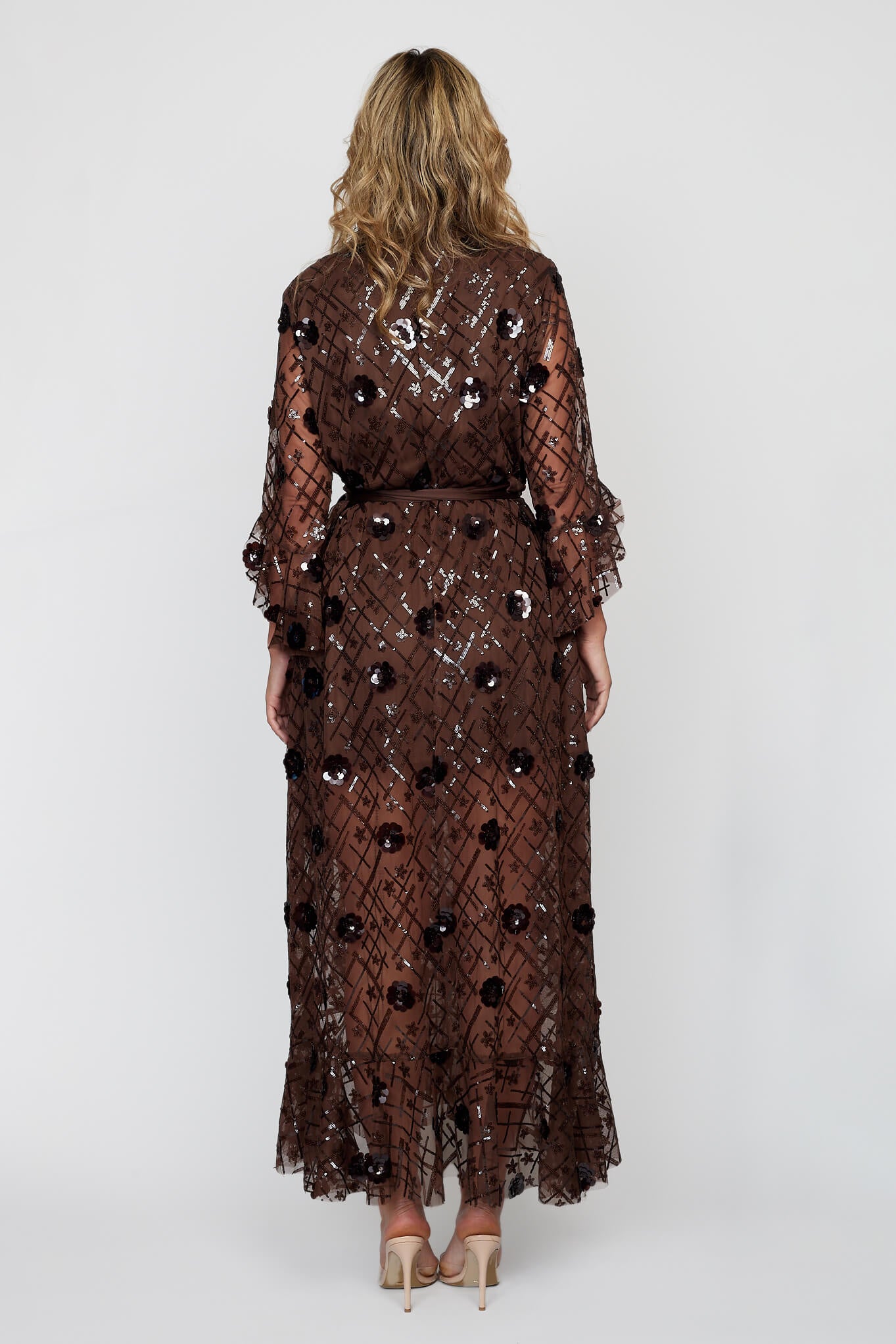 Chocolate Sequin Tulle Wrap Dress