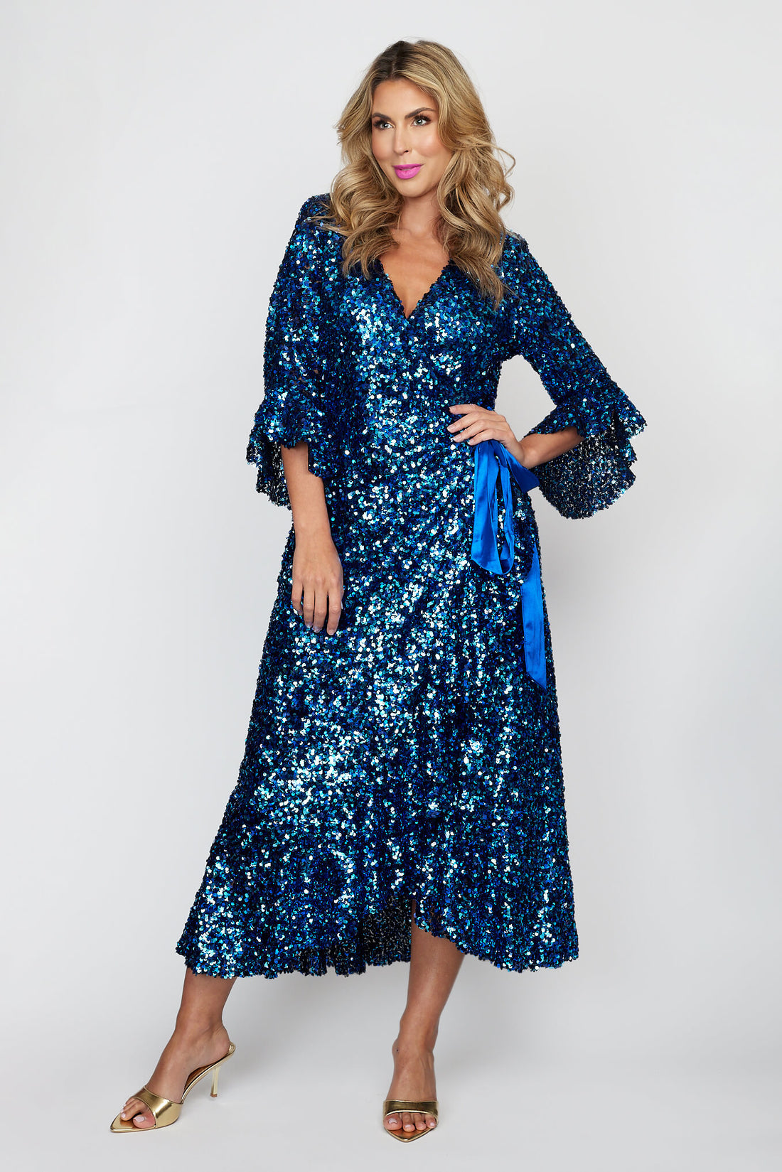 Electric Blue Sequin Wrap Dress