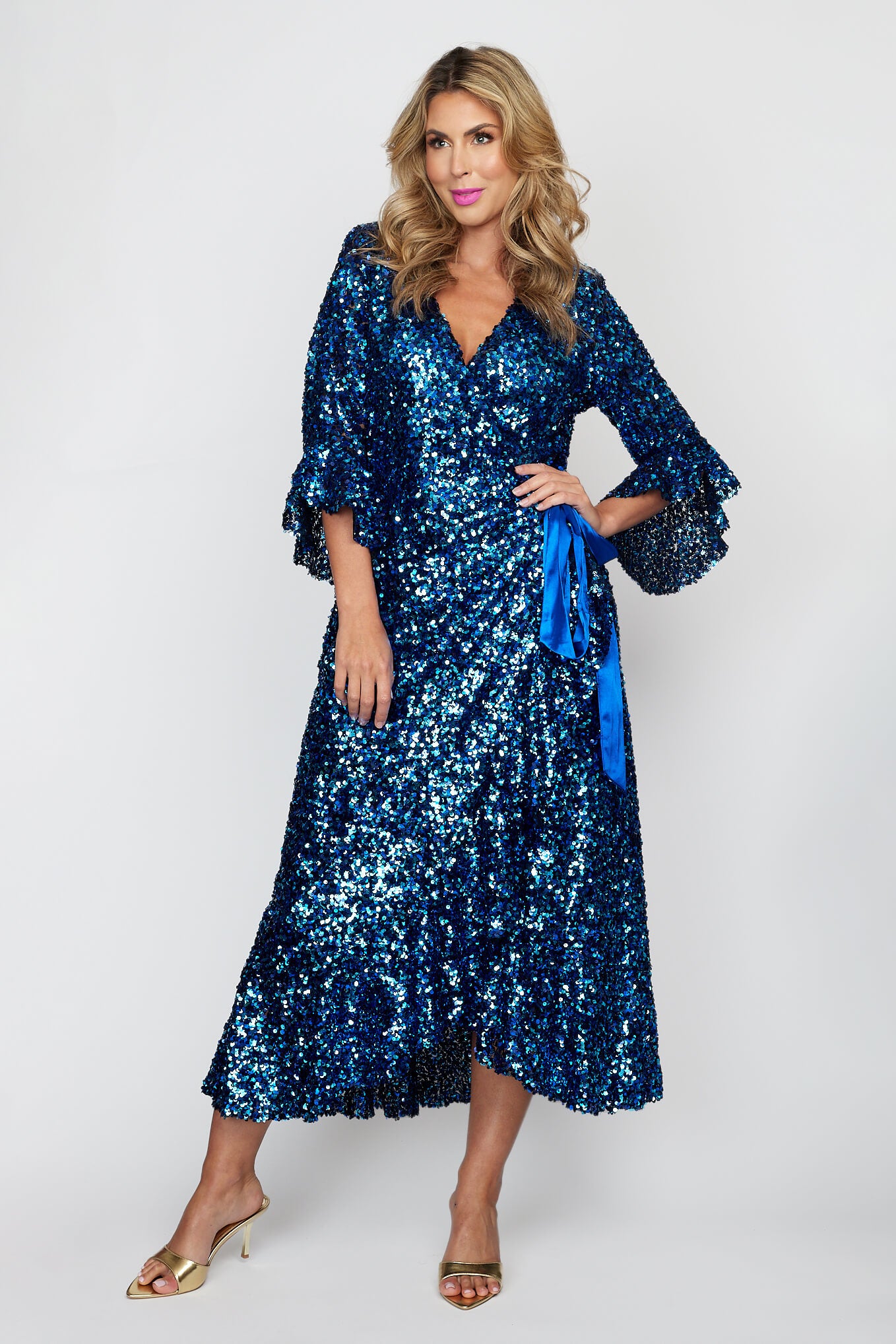 Electric Blue Sequin Wrap Dress