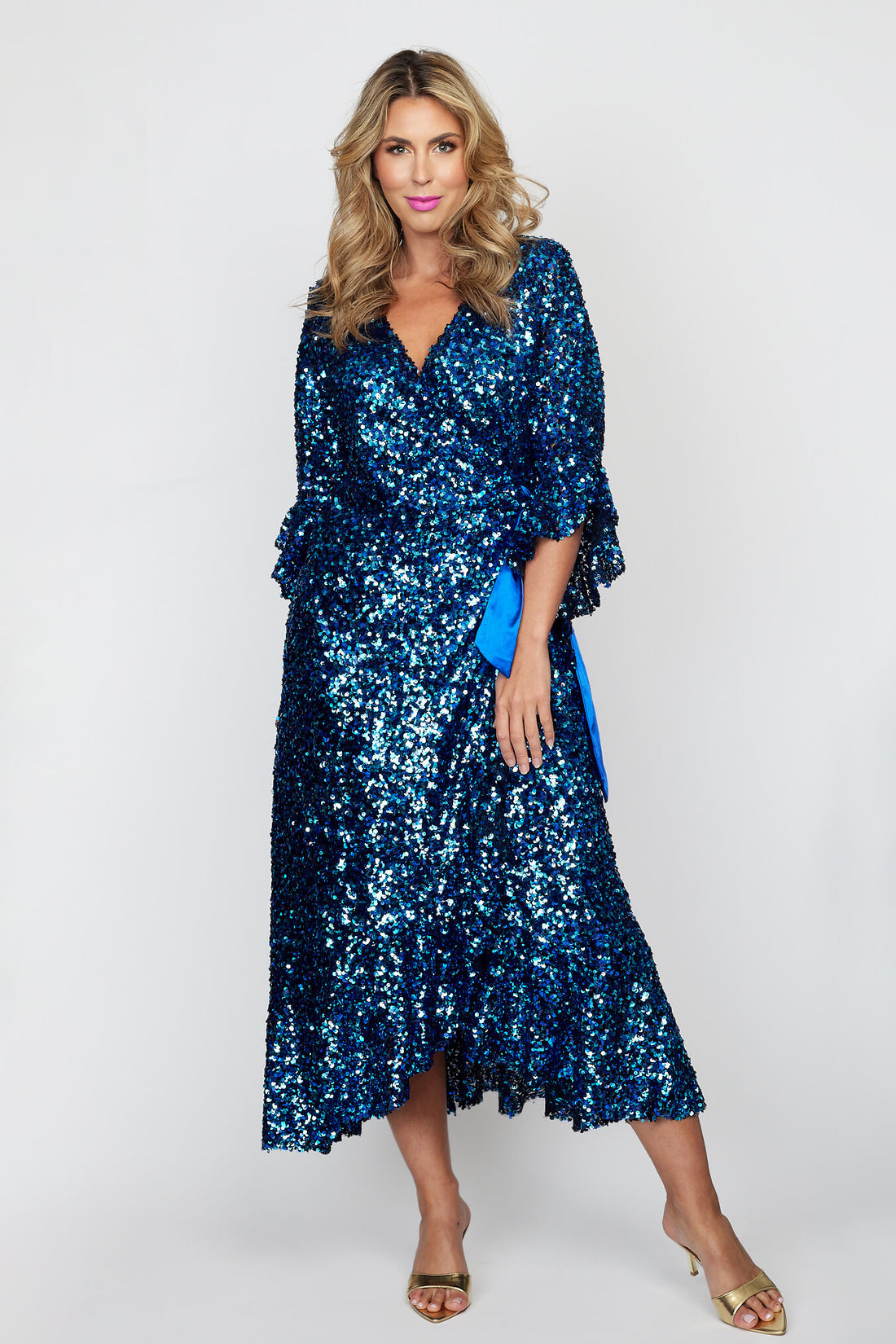 Electric Blue Sequin Wrap Dress