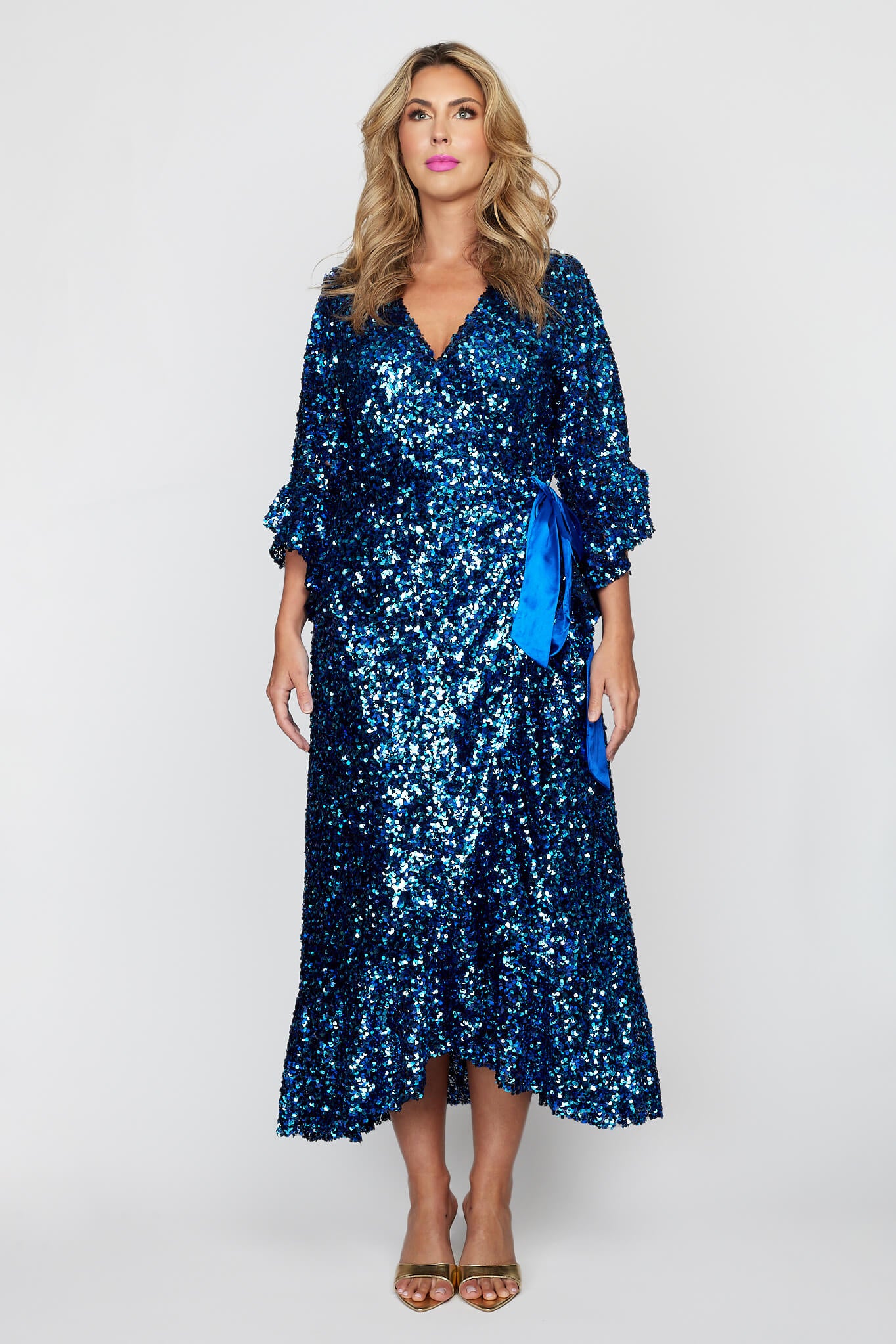 Electric Blue Sequin Wrap Dress