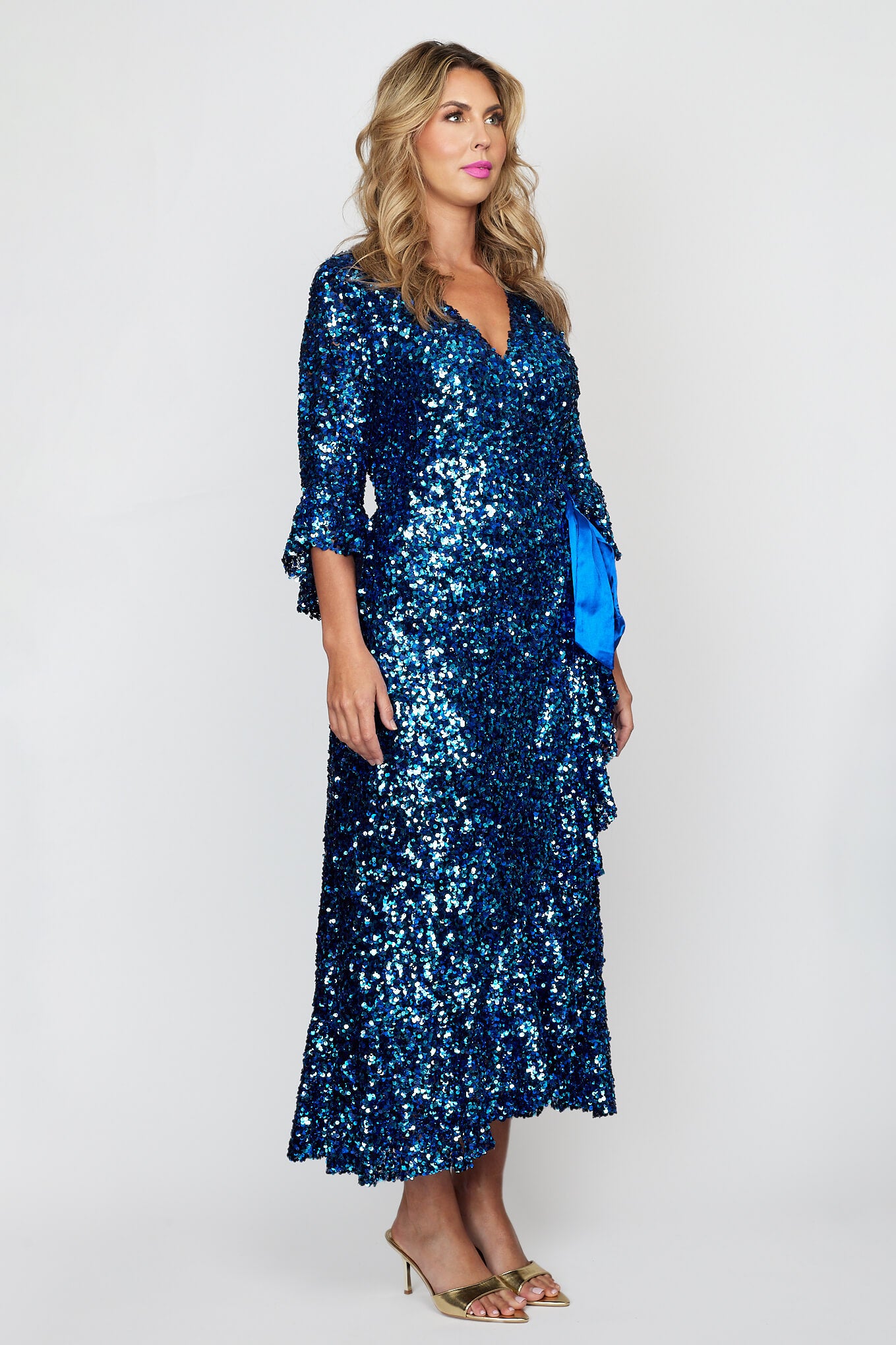 Electric Blue Sequin Wrap Dress