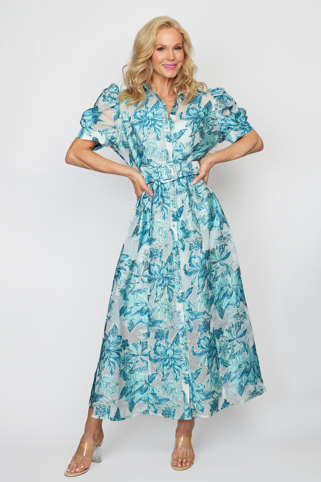 Aqua Blue Organza Hibiscus Dress