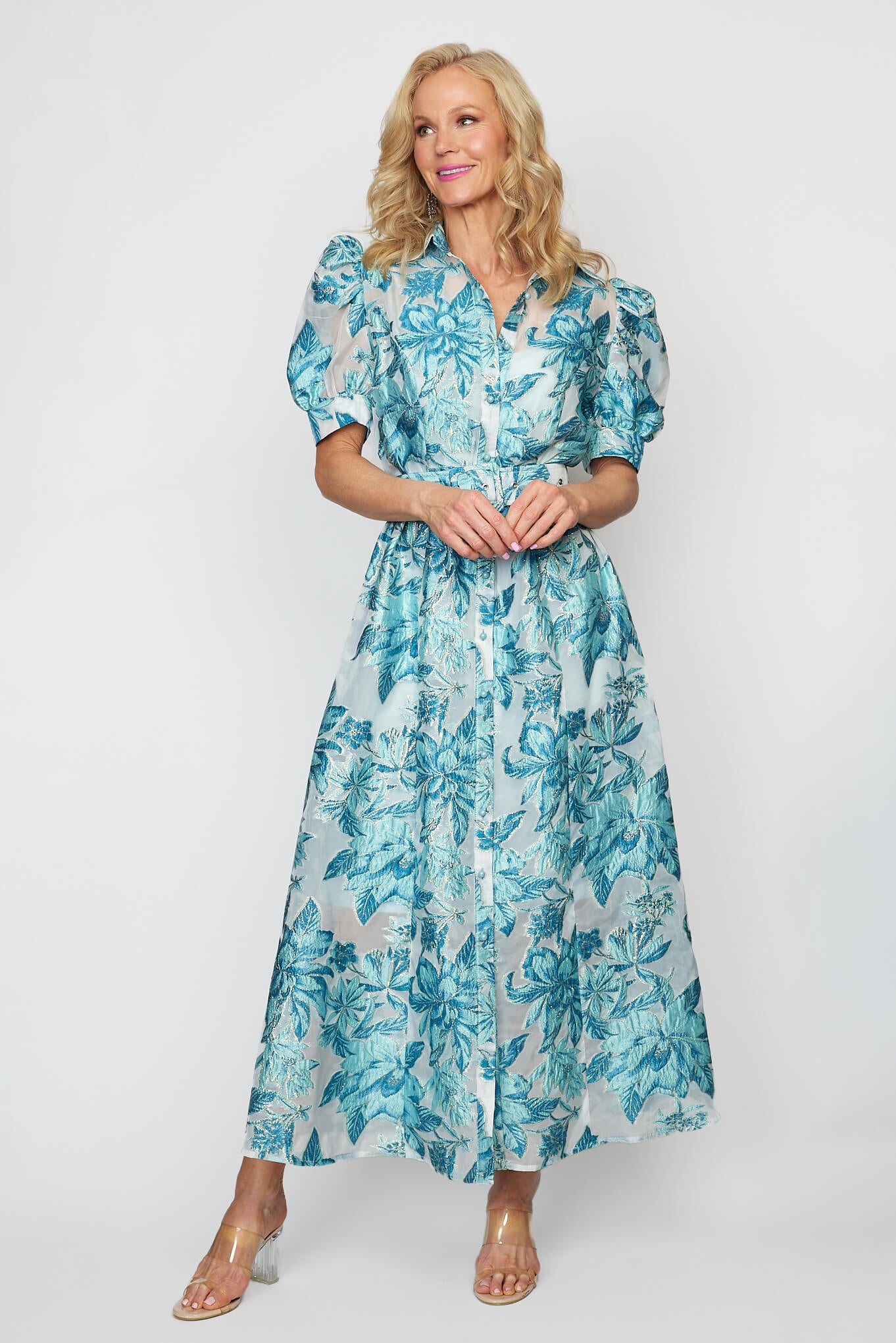 Aqua Blue Organza Hibiscus Dress