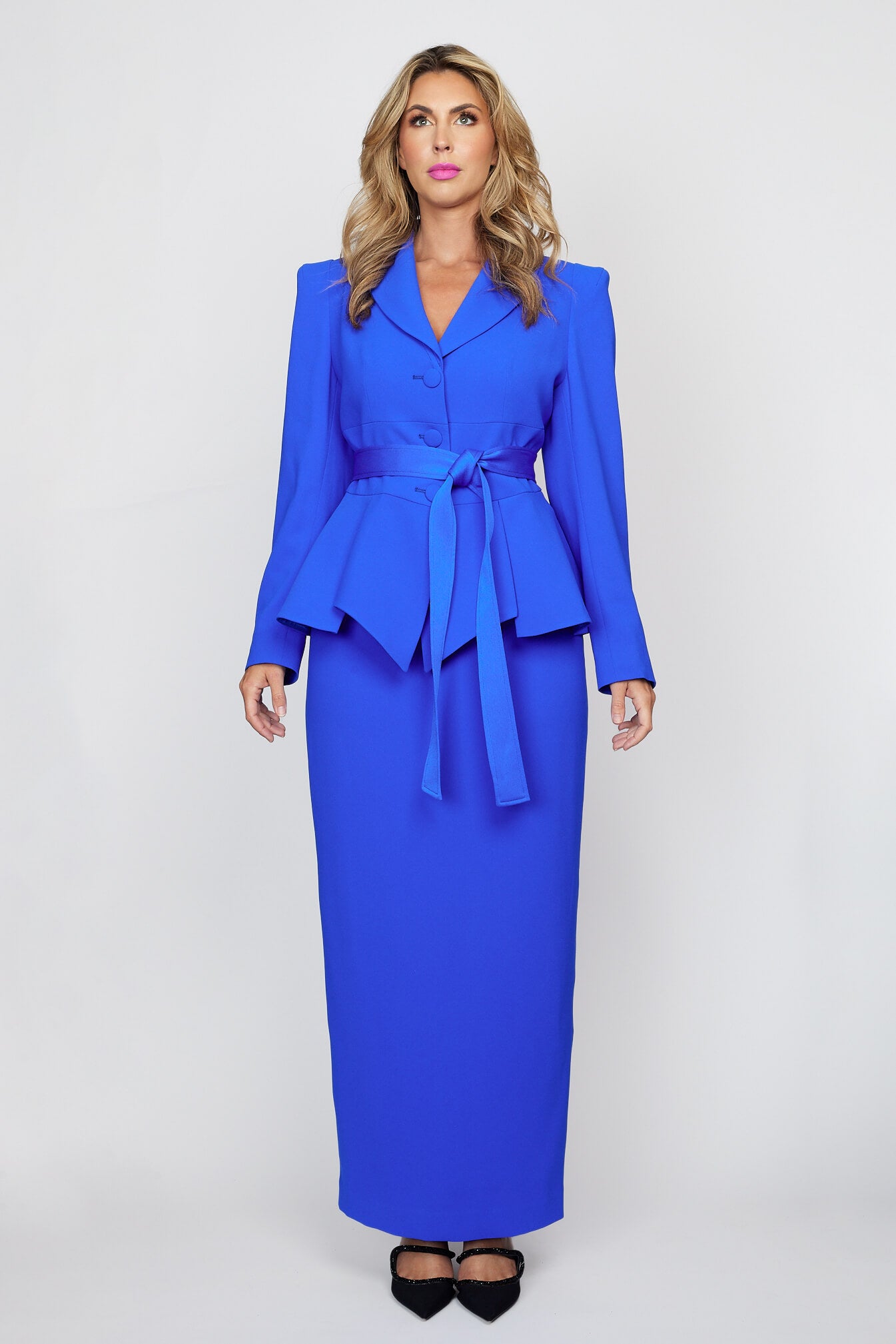 Royale Peplum Jacket with Tie Belt with Circa 80&