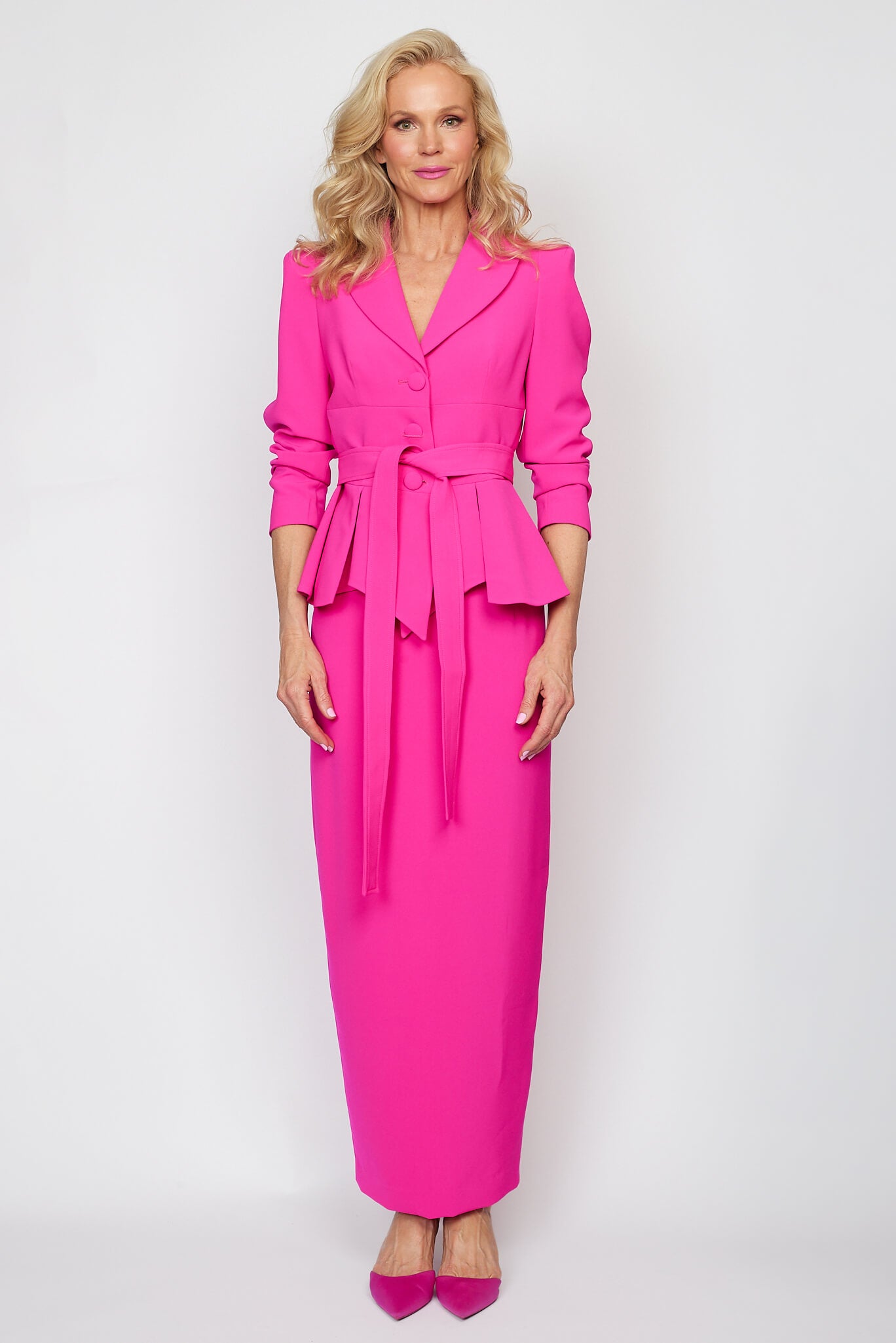 Pink Peplum Jacket with Tie Belt with Circa 80&