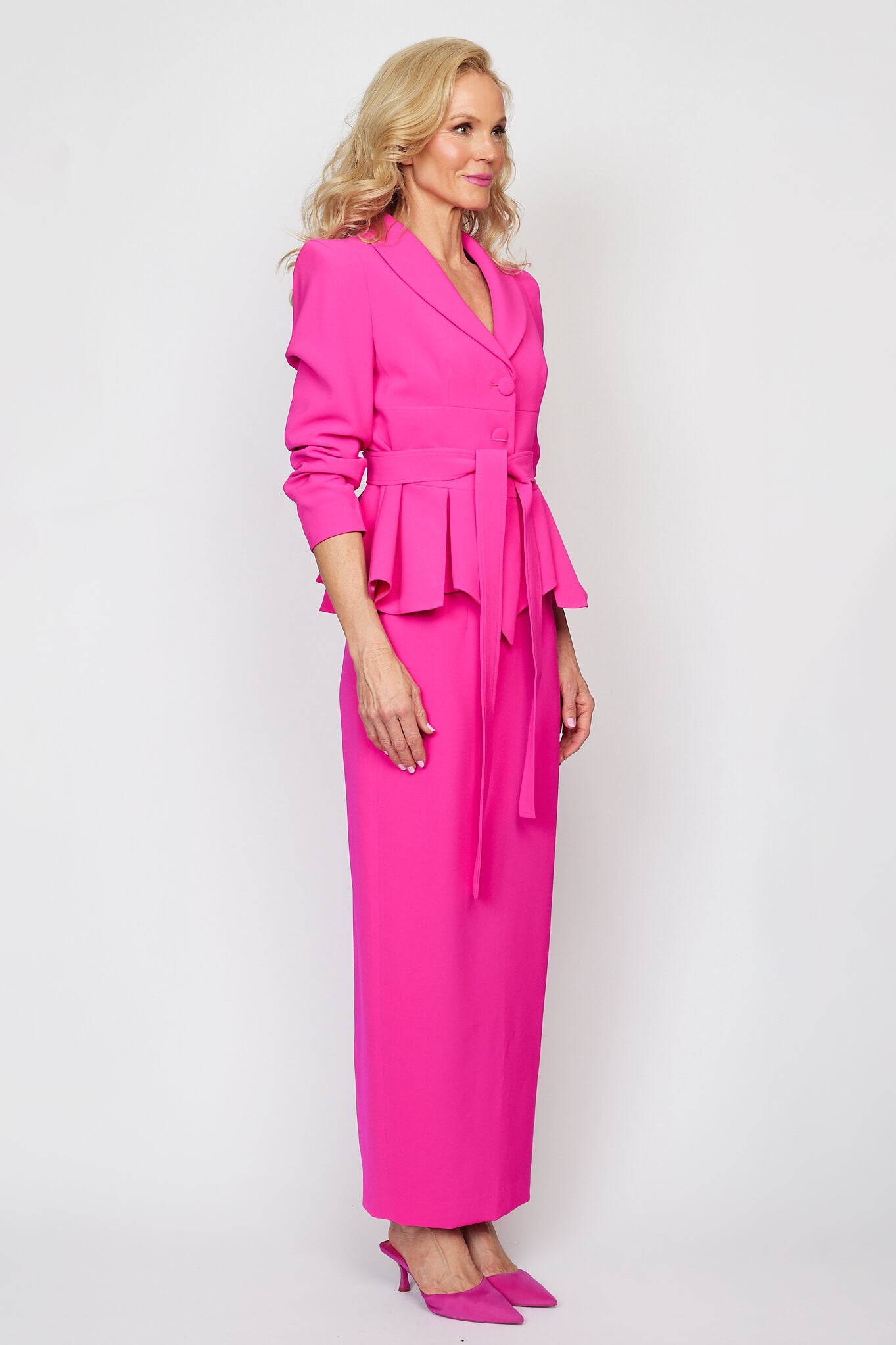 Pink Peplum Jacket with Tie Belt with Circa 80&