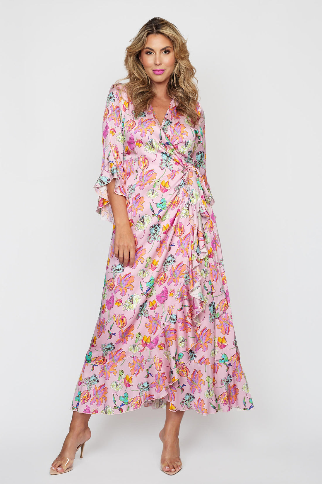 Spring Garden Floral Wrap Dress