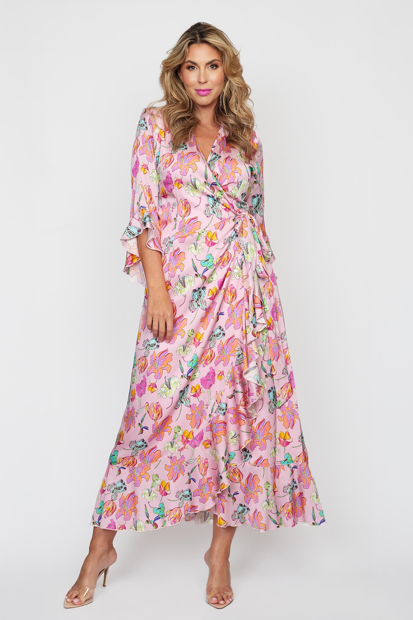 Spring Garden Floral Wrap Dress