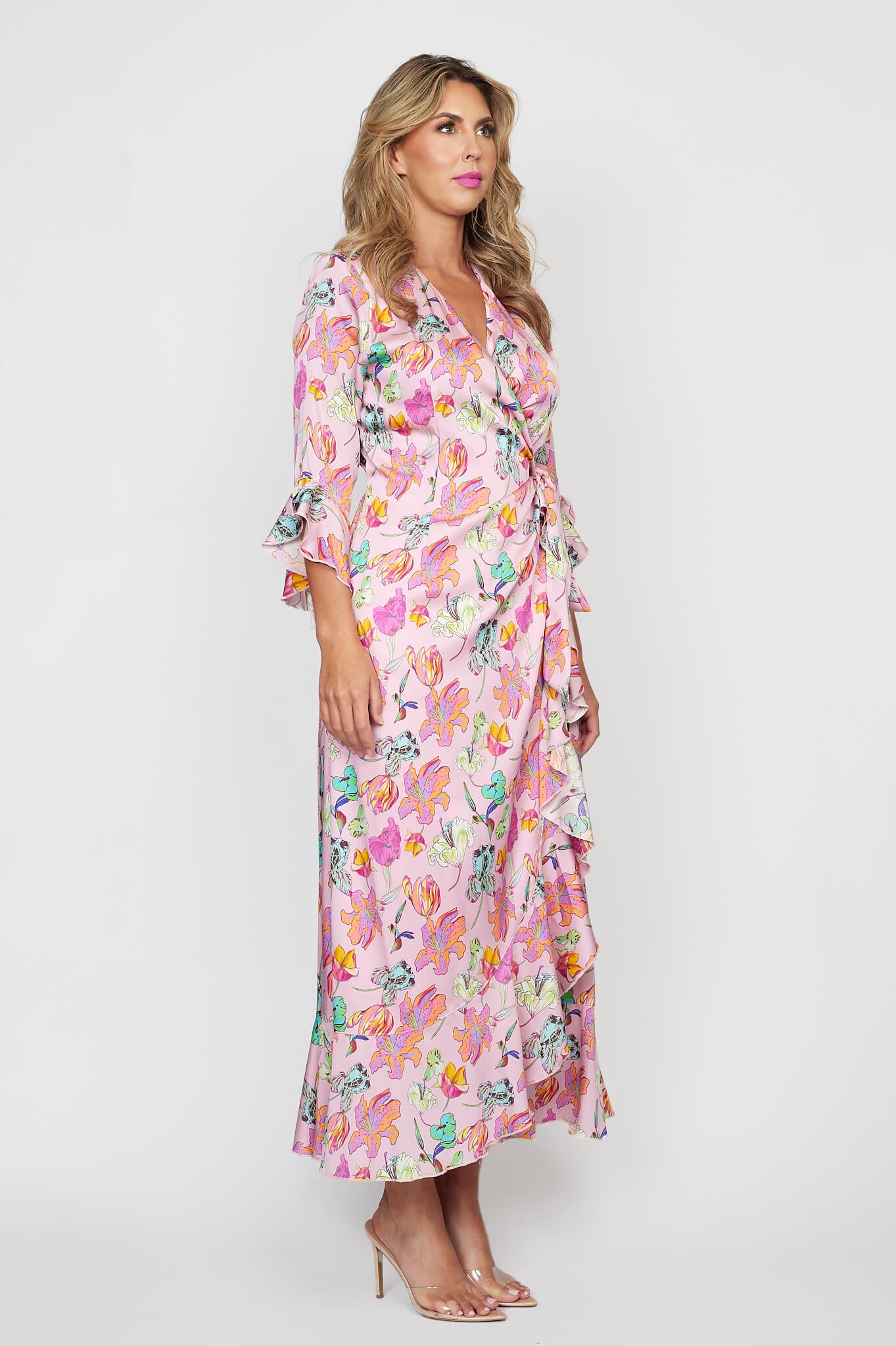 Spring Garden Floral Wrap Dress