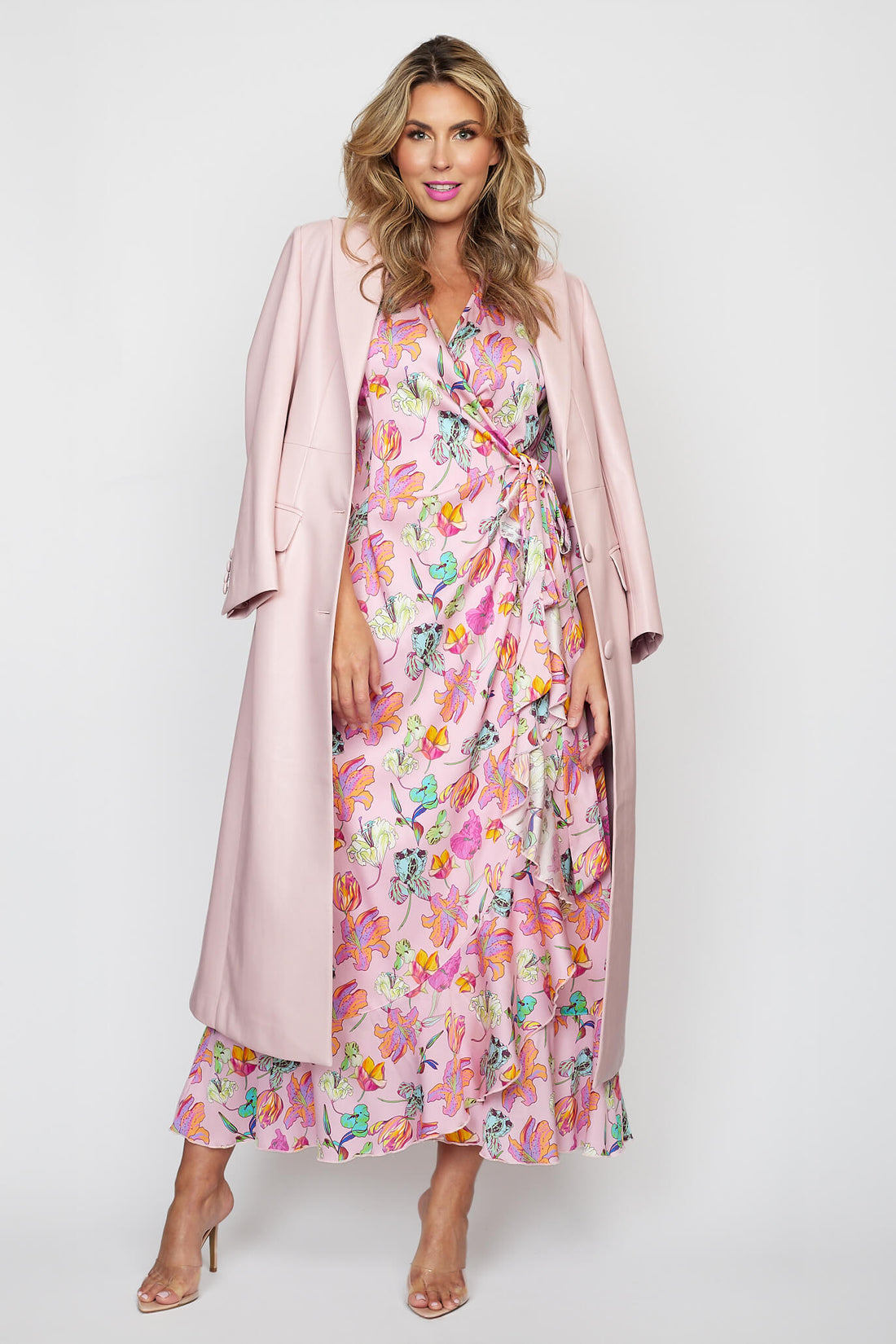 Baby Pink Winter Travel Vegan Leather Coat