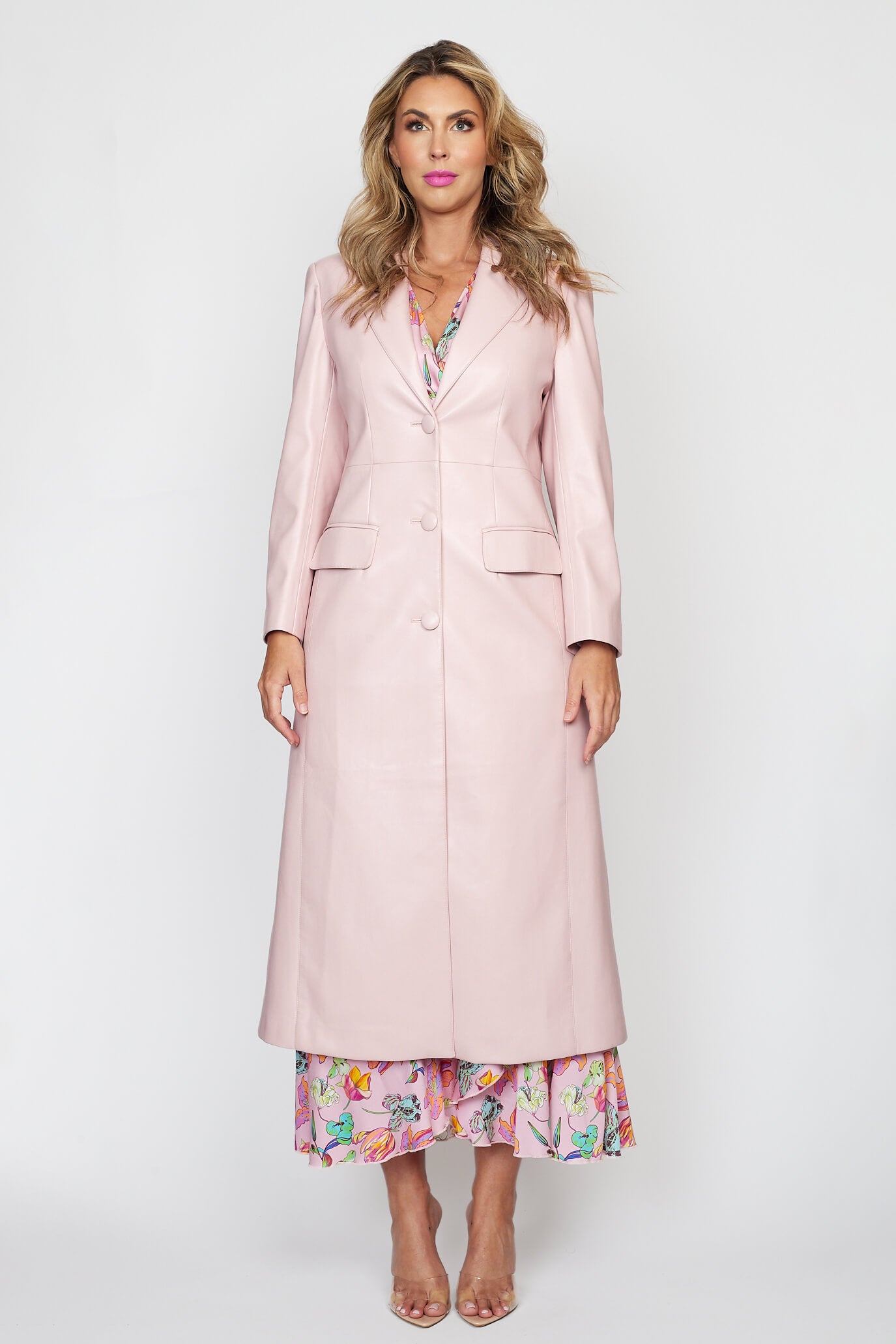 Baby Pink Winter Travel Vegan Leather Coat