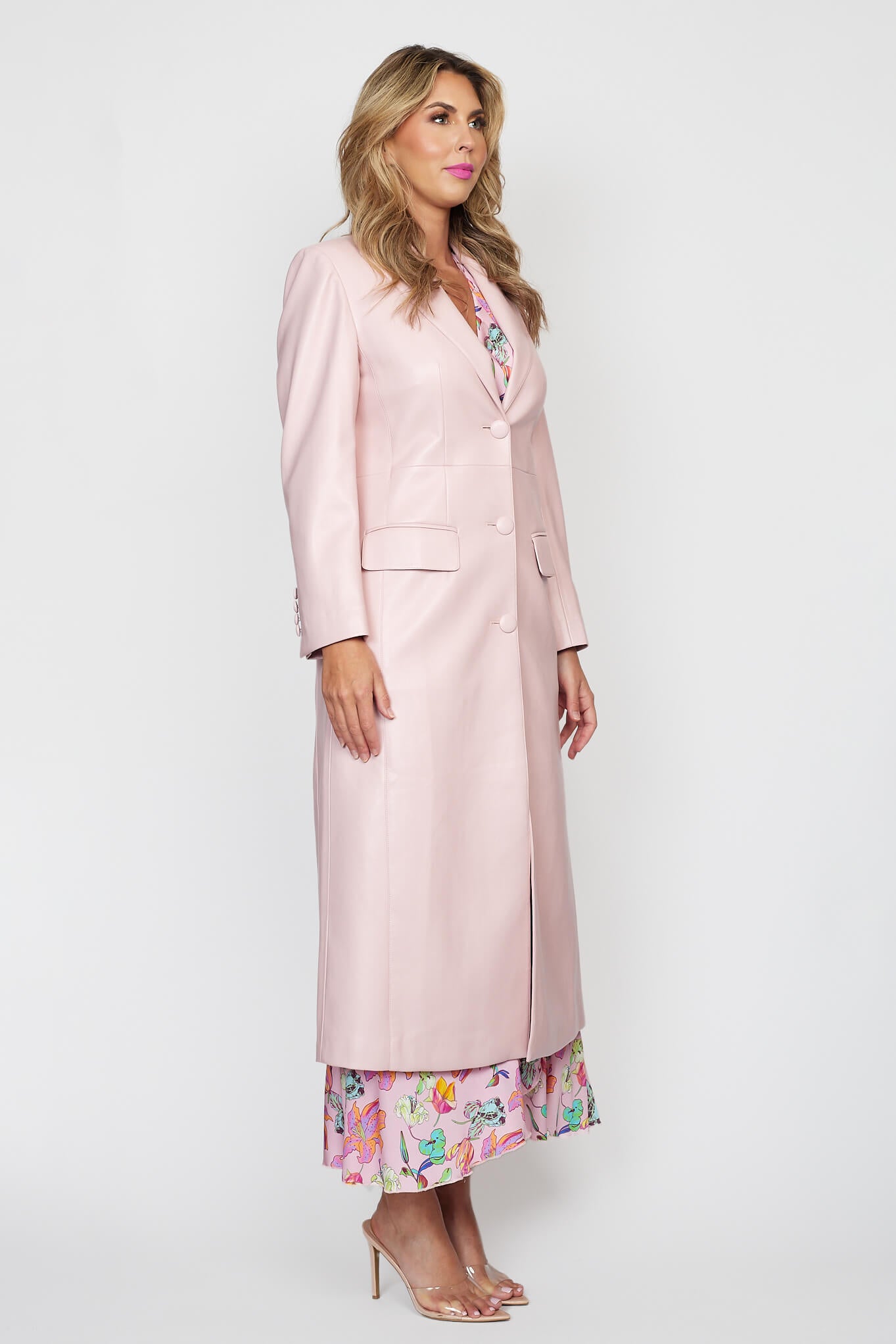 Baby Pink Winter Travel Vegan Leather Coat