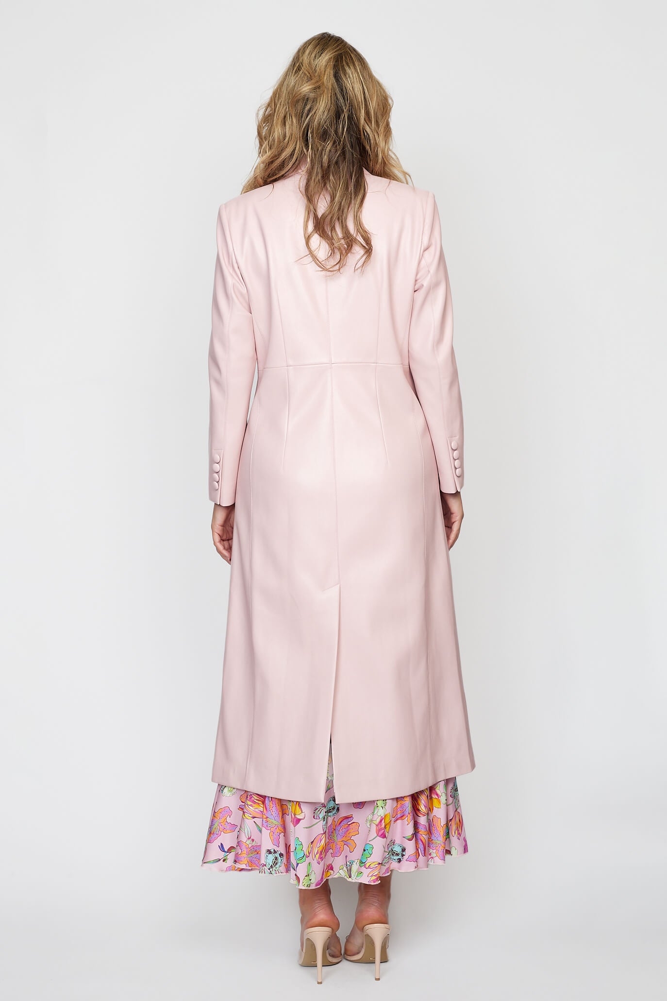Baby Pink Winter Travel Vegan Leather Coat