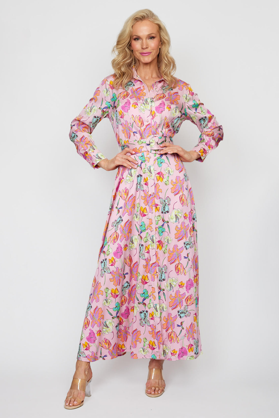 Spring Garden Button-Thru Belted Dress