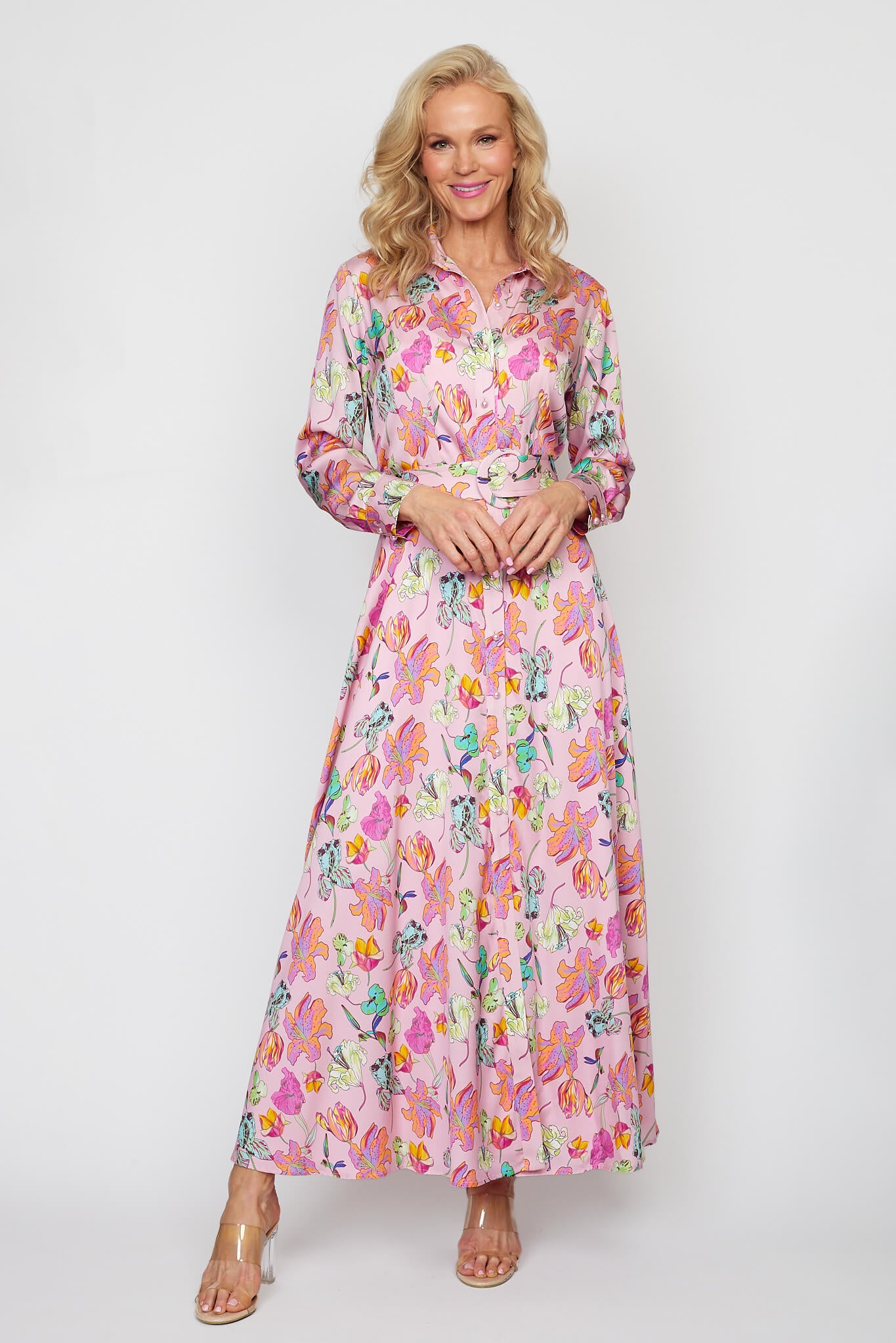 Spring Garden Button-Thru Belted Dress