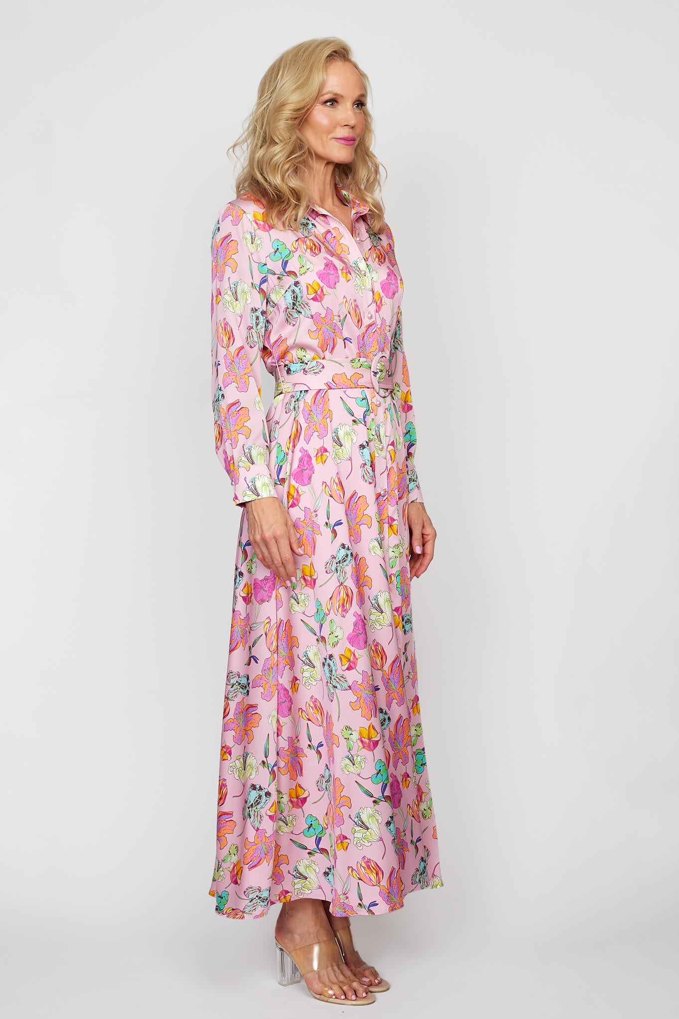 Spring Garden Button-Thru Belted Dress