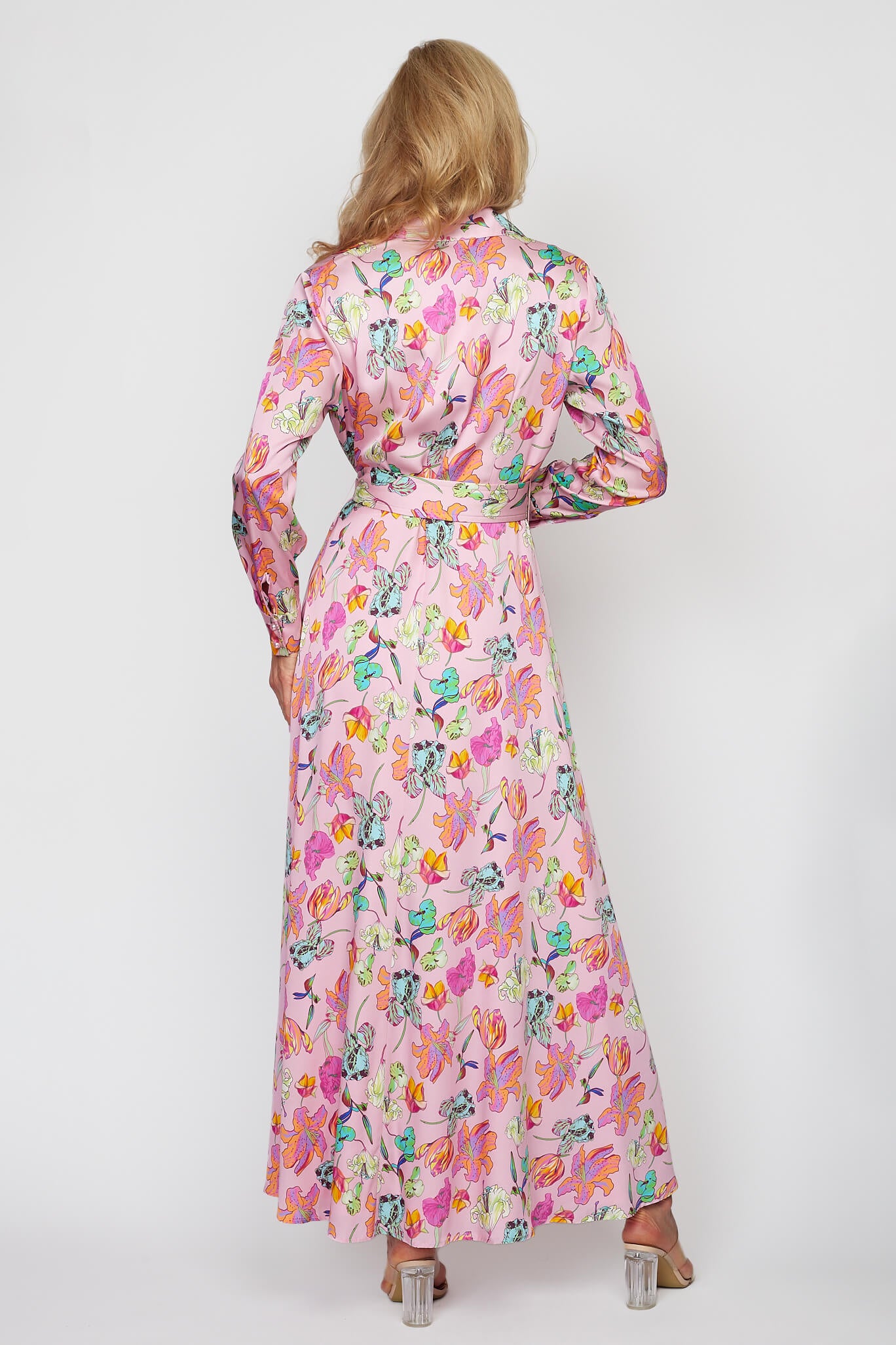 Spring Garden Button-Thru Belted Dress