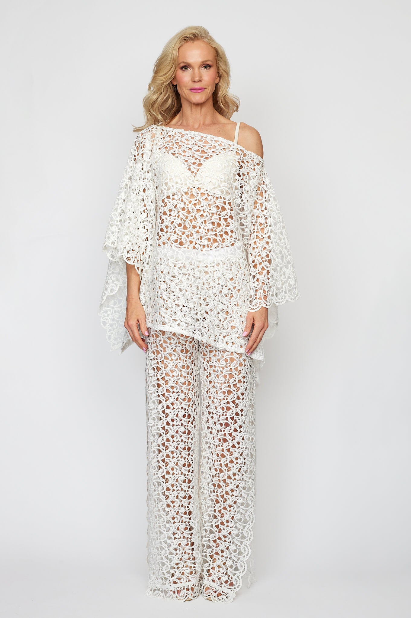 White Lace Poncho and White Lace Pant