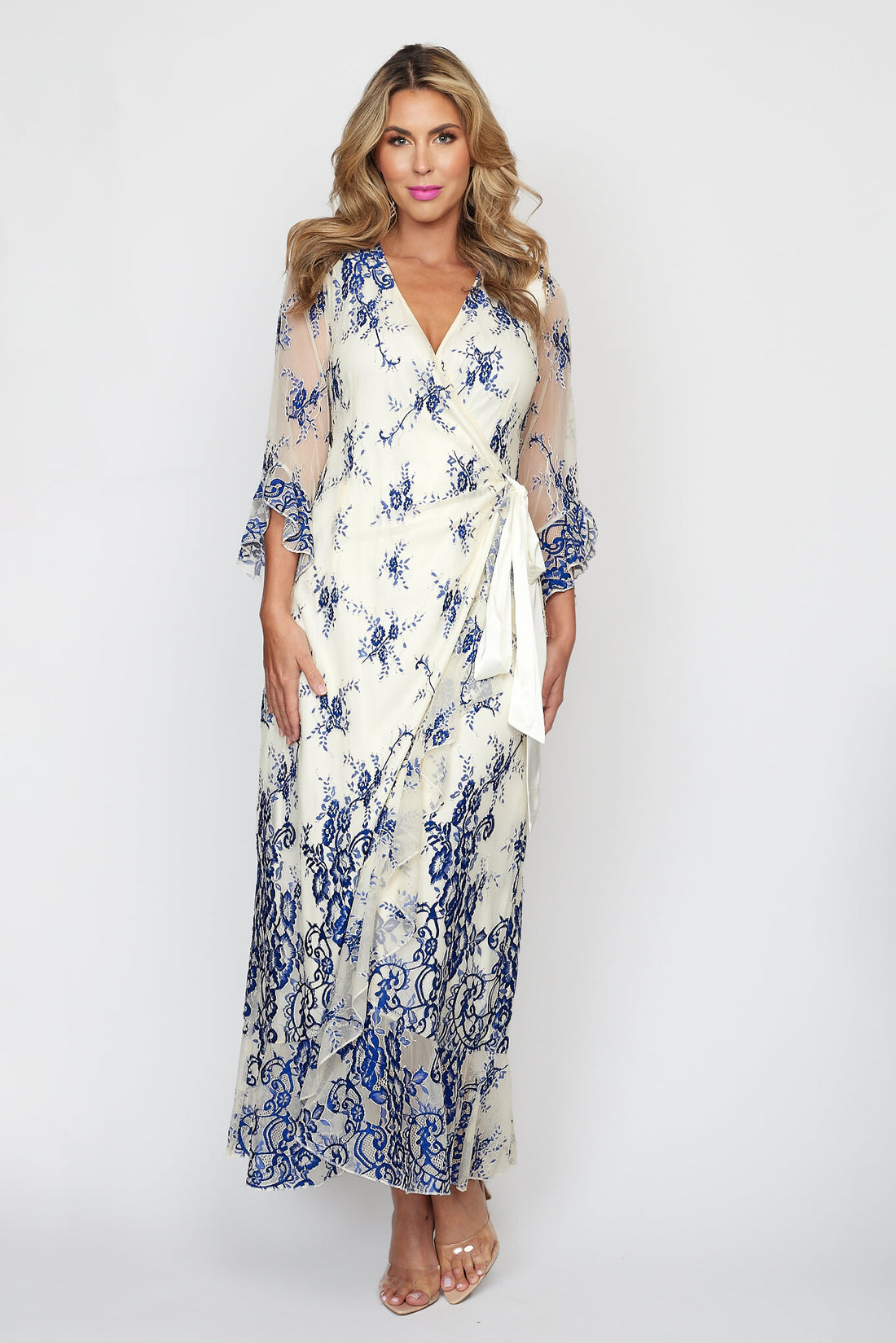 Royale and White Grecian Wrap Dress