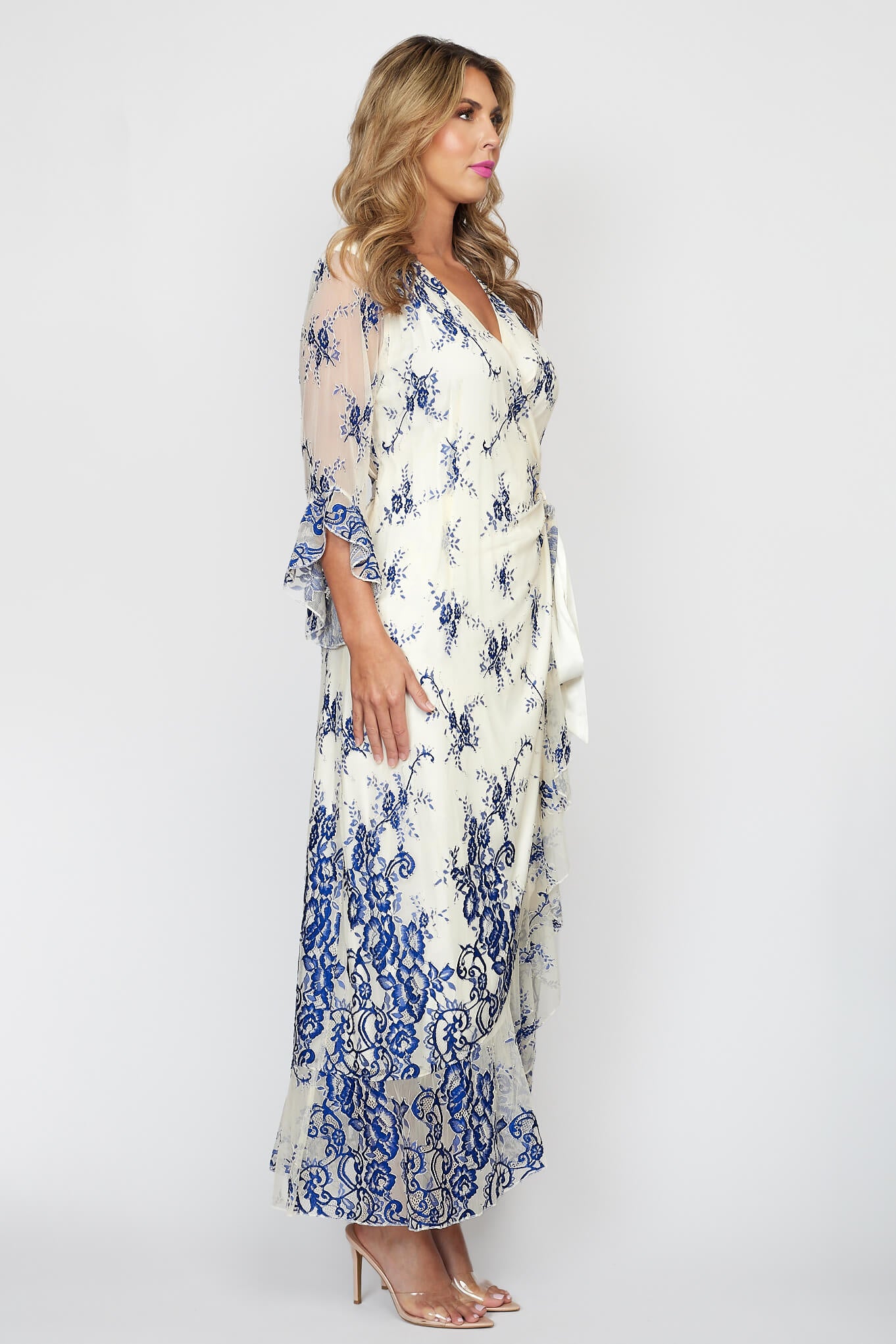 Royale and White Grecian Wrap Dress