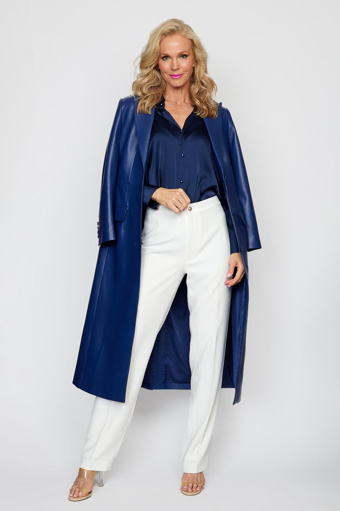 Navy Winter Travel Vegan Leather Coat