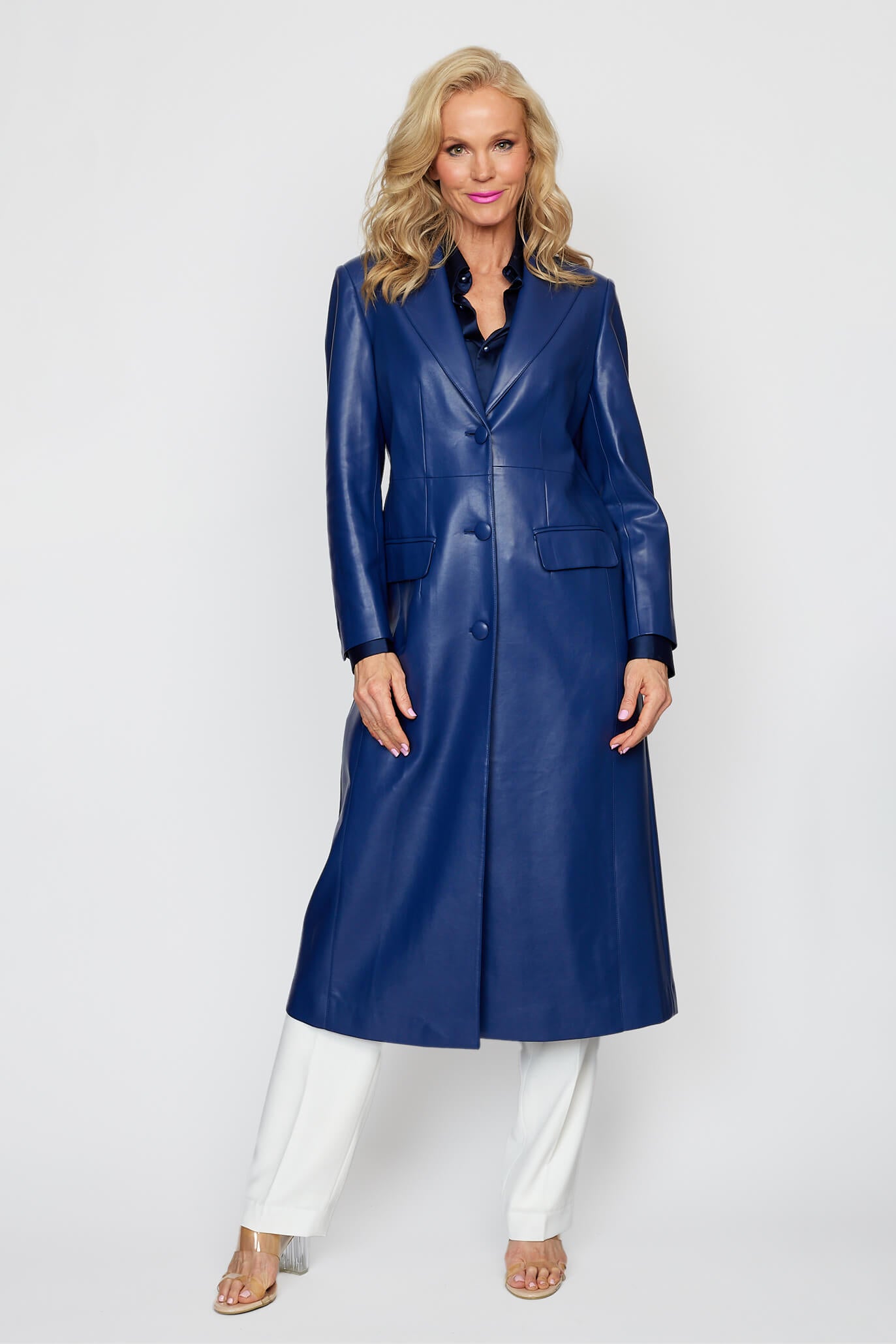 Navy Winter Travel Vegan Leather Coat