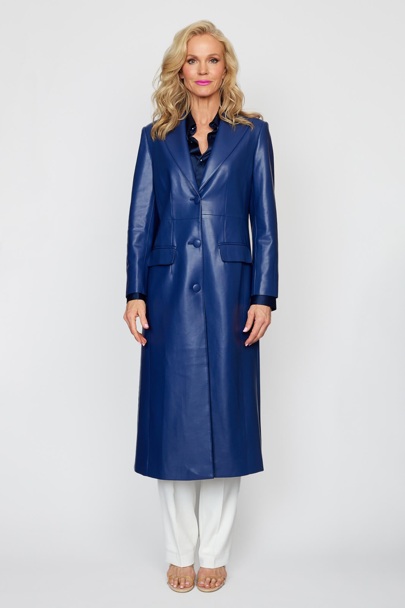 Navy Winter Travel Vegan Leather Coat