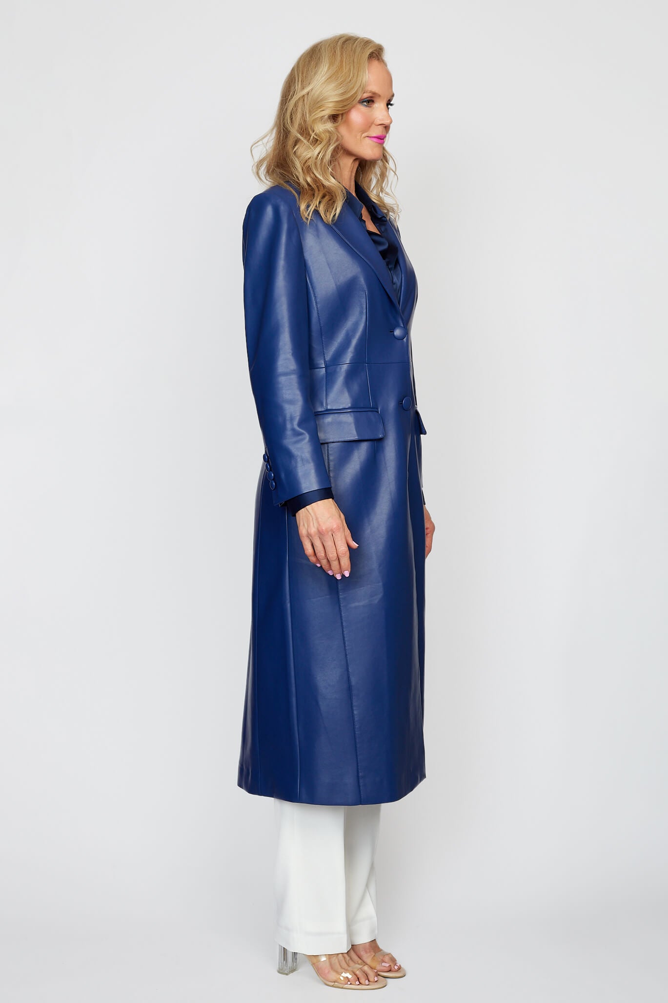 Navy Winter Travel Vegan Leather Coat
