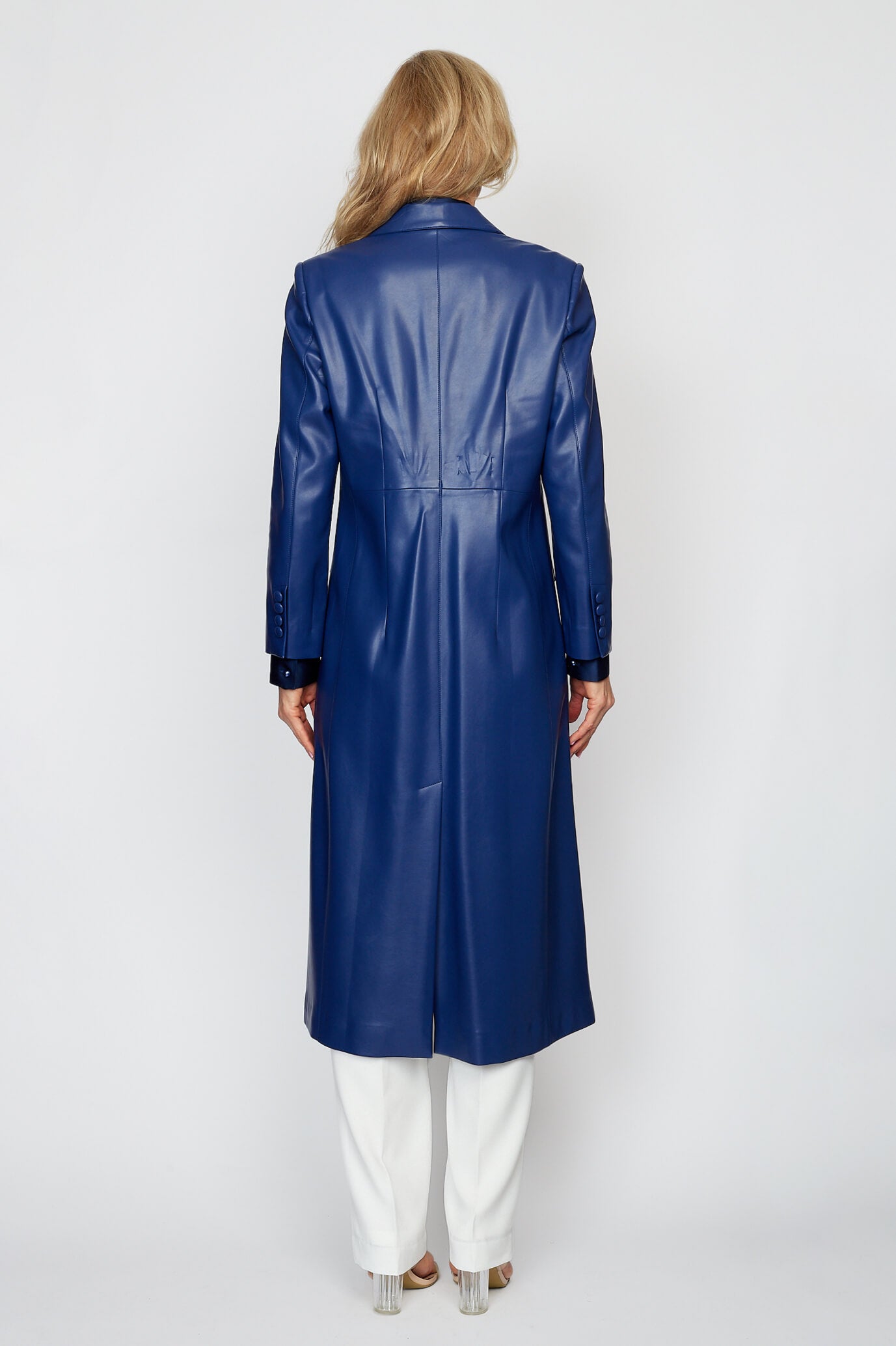 Navy Winter Travel Vegan Leather Coat