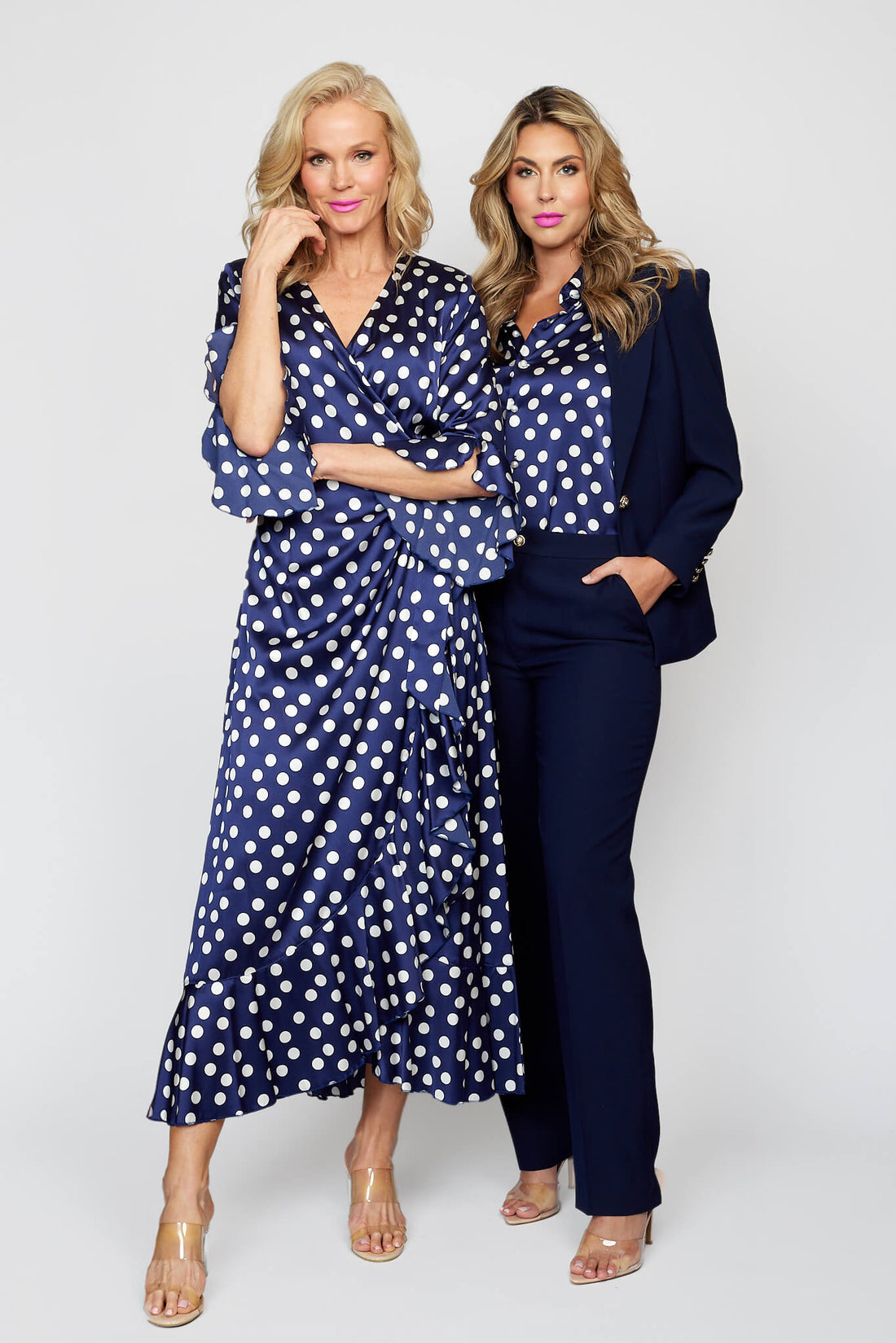 Navy and White Spot Wrap Dress