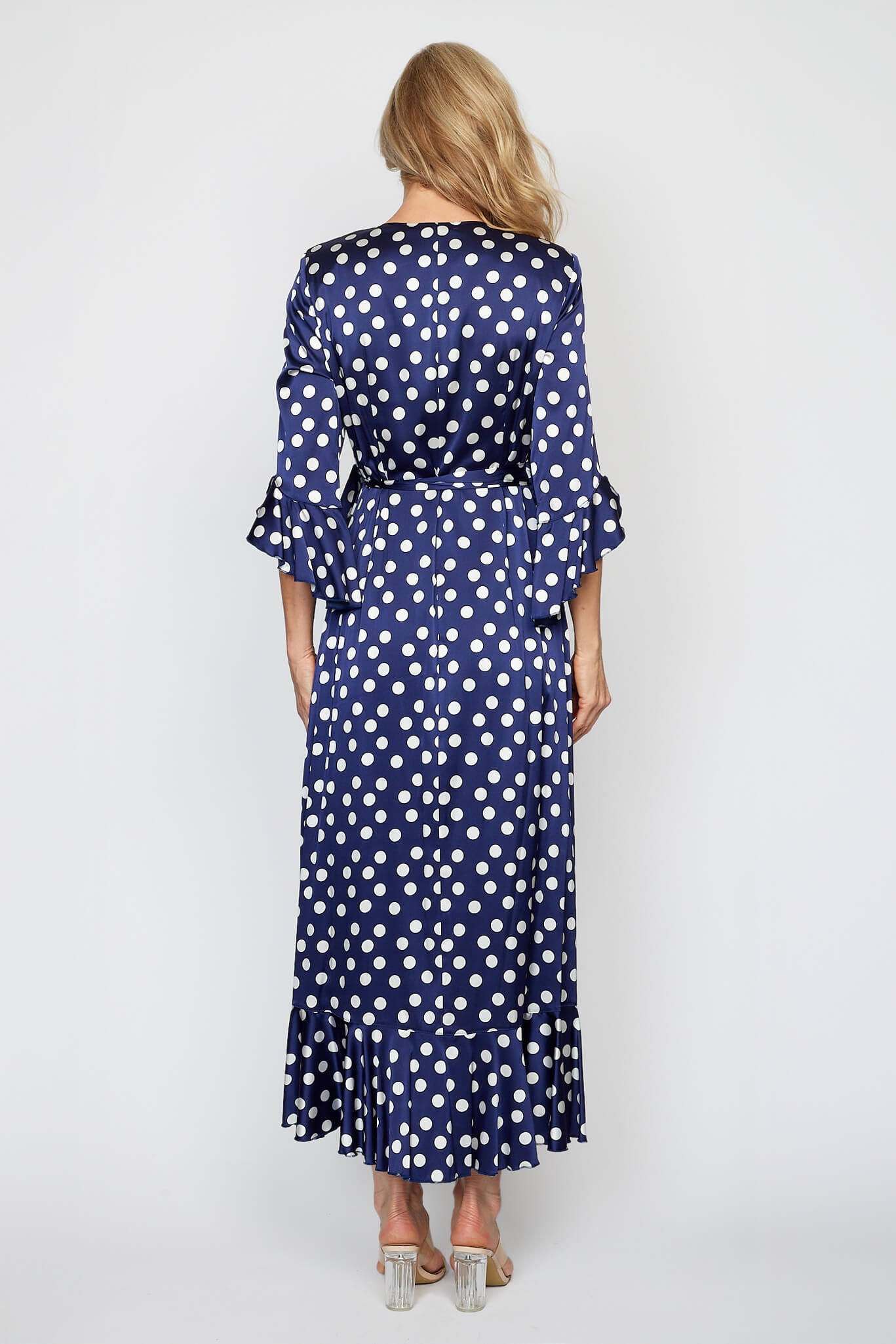 Navy and White Spot Wrap Dress
