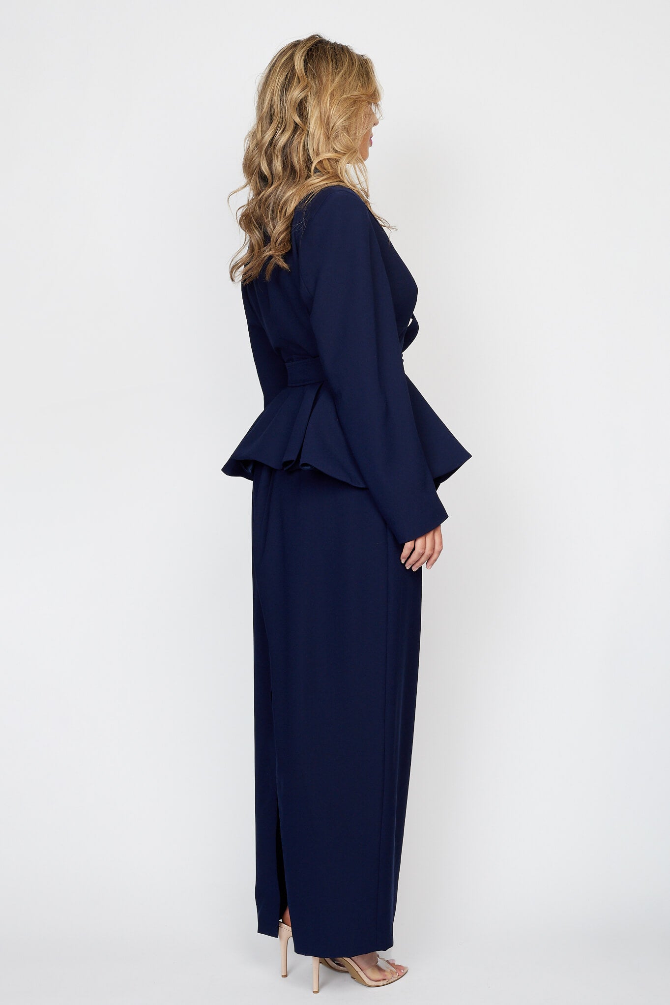 Navy Peplum Jacket with Tie Belt with Circa 80&