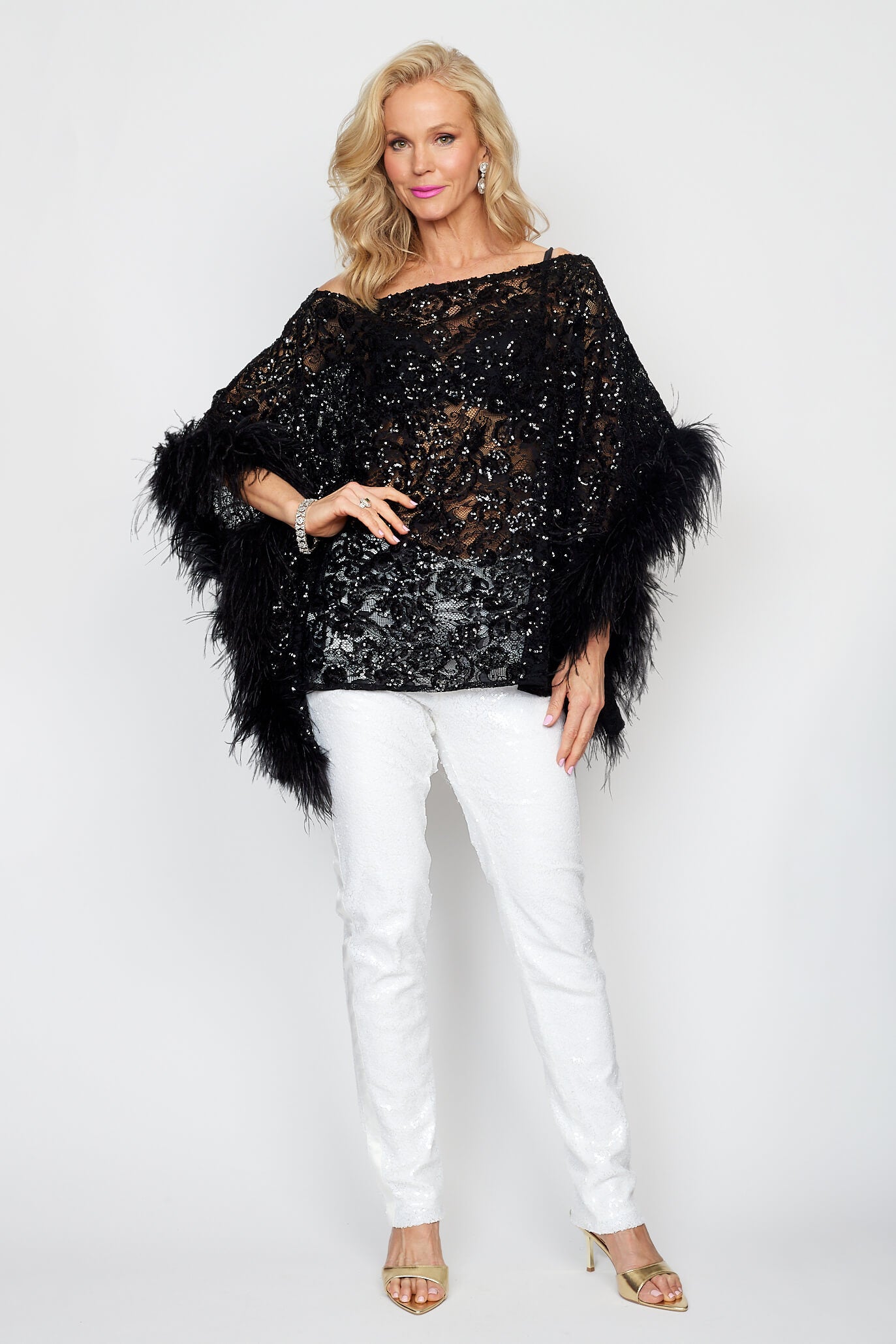 Black Feather and Sequin Poncho