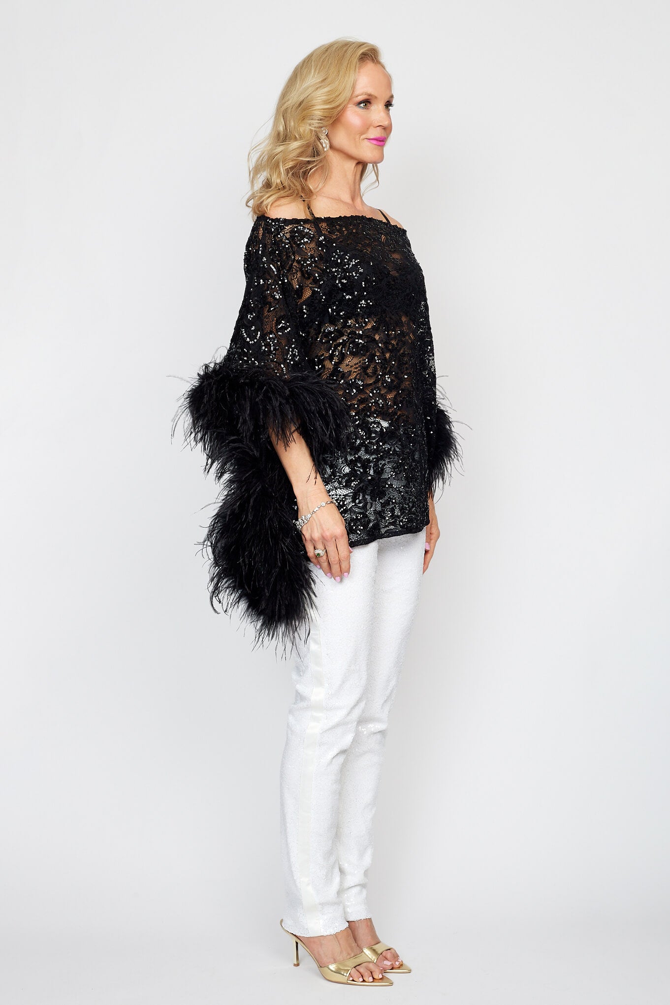 Black Feather and Sequin Poncho