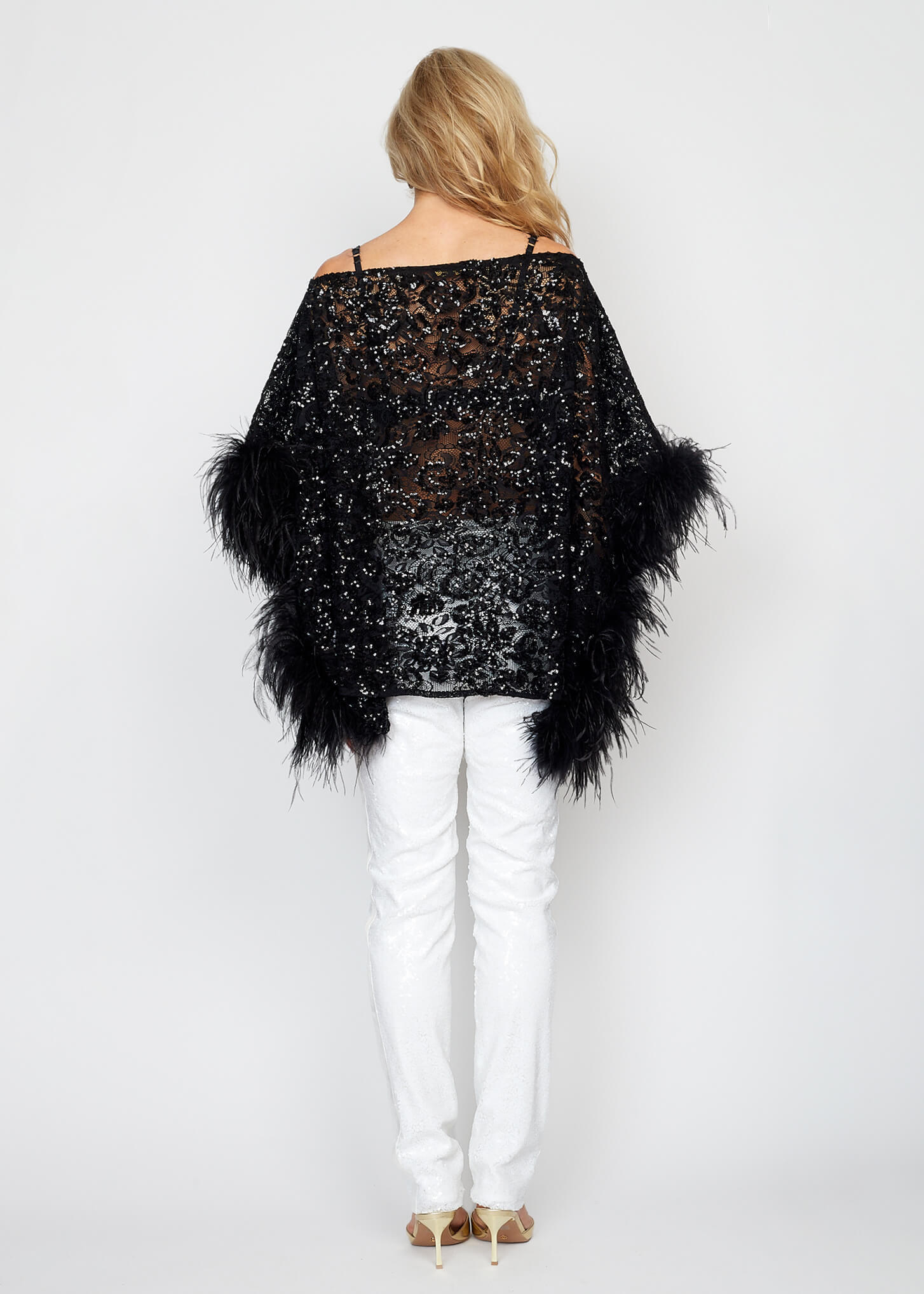 Black Feather and Sequin Poncho