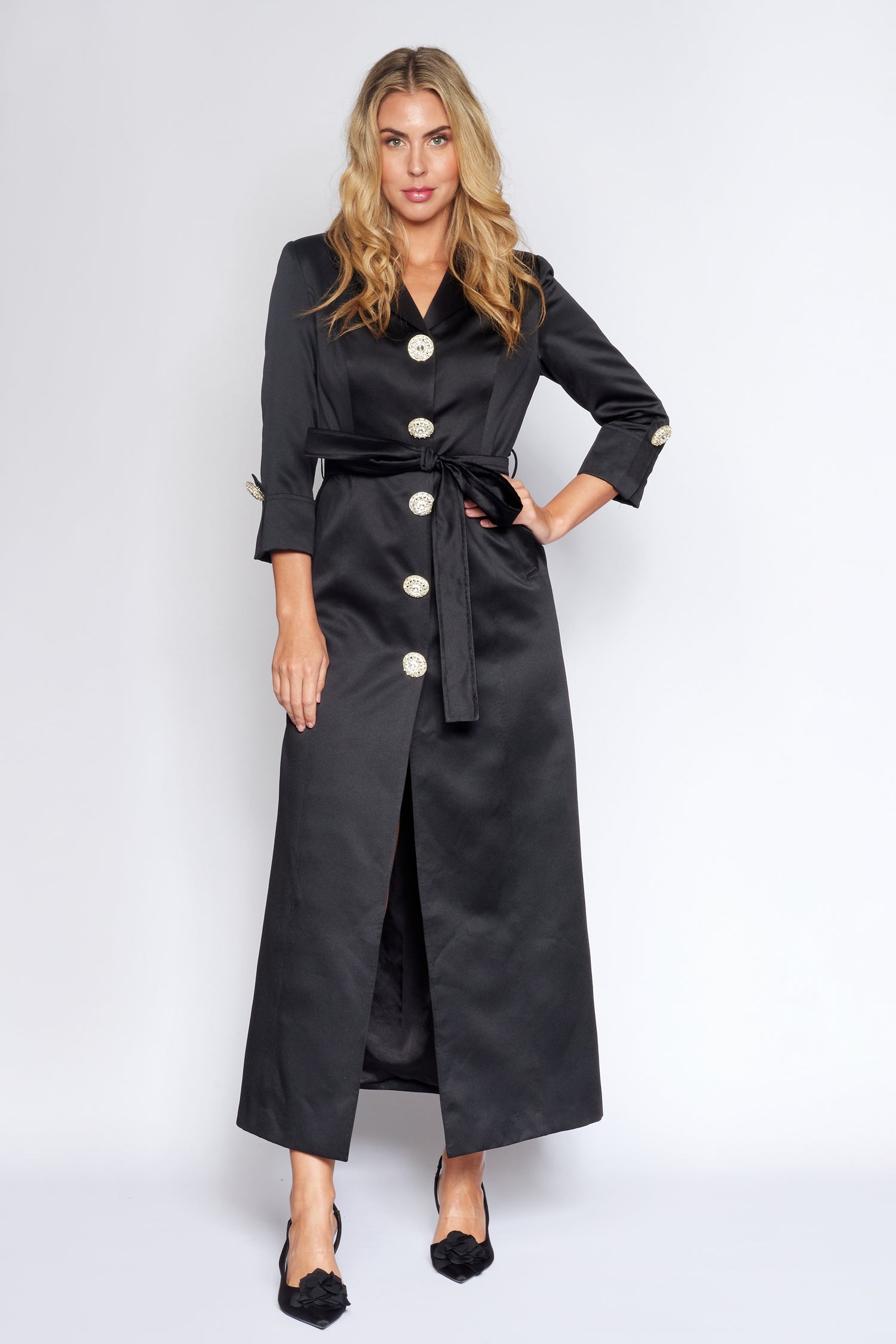 Black Satin Trench Coat