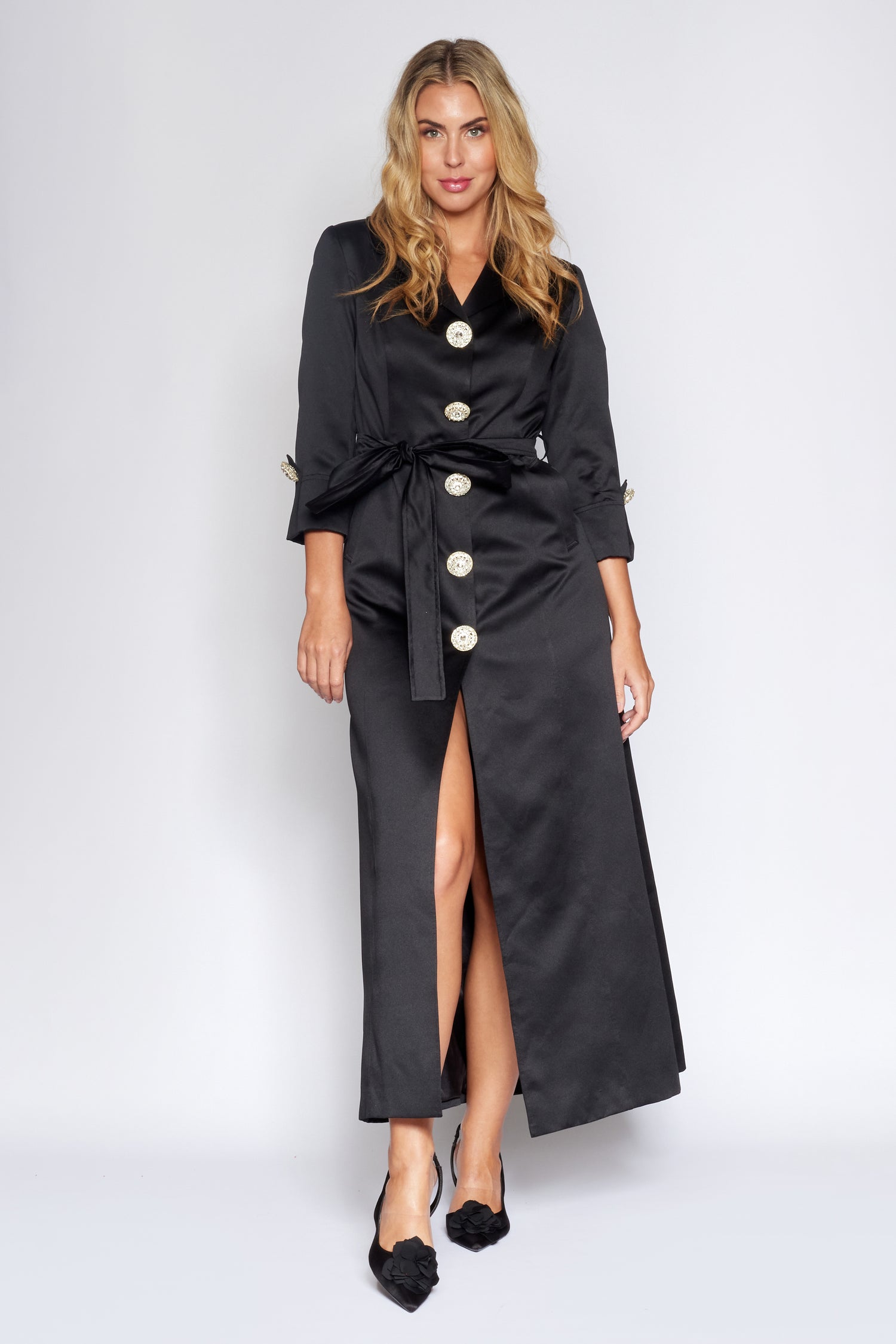 Black Satin Trench Coat