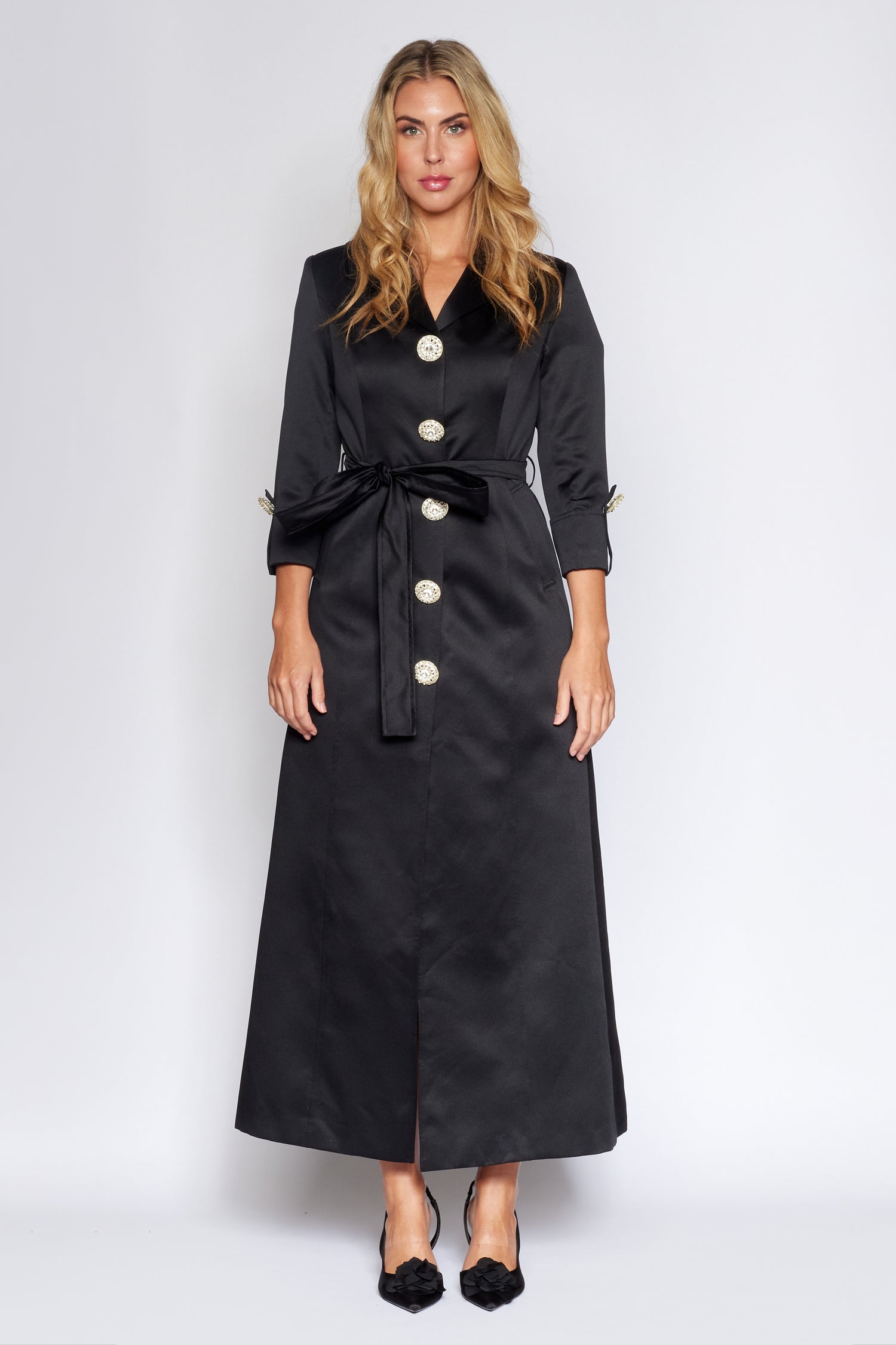 Black Satin Trench Coat