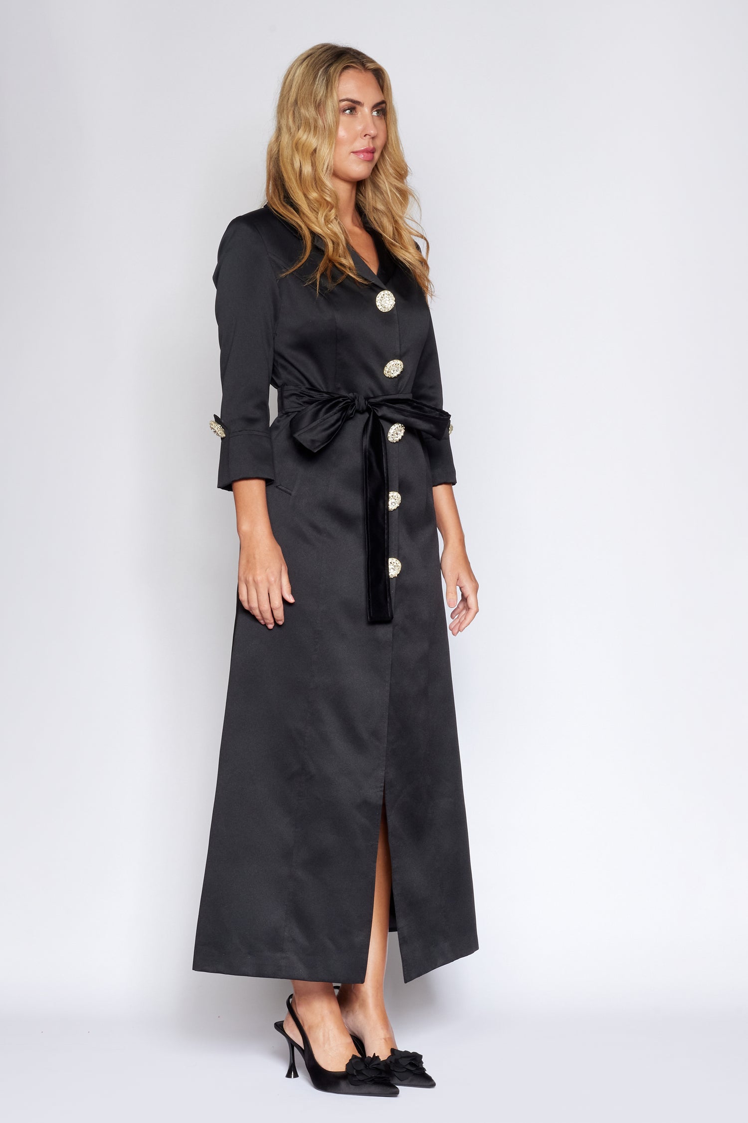 Black Satin Trench Coat