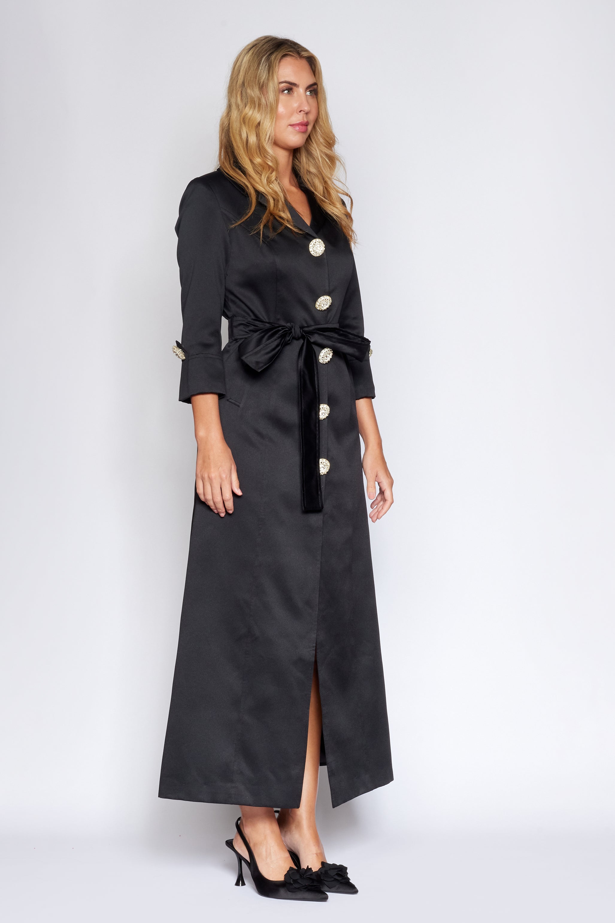 Black Satin Trench Coat