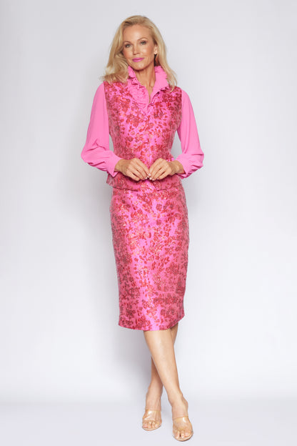 Lipstick Pink and Red Brocade Suit