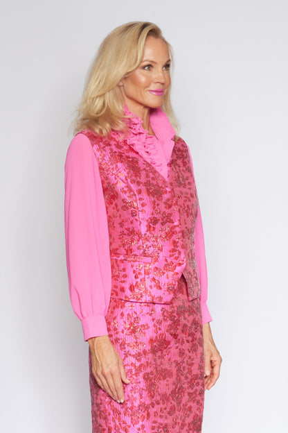 Lipstick Pink and Red Brocade Suit