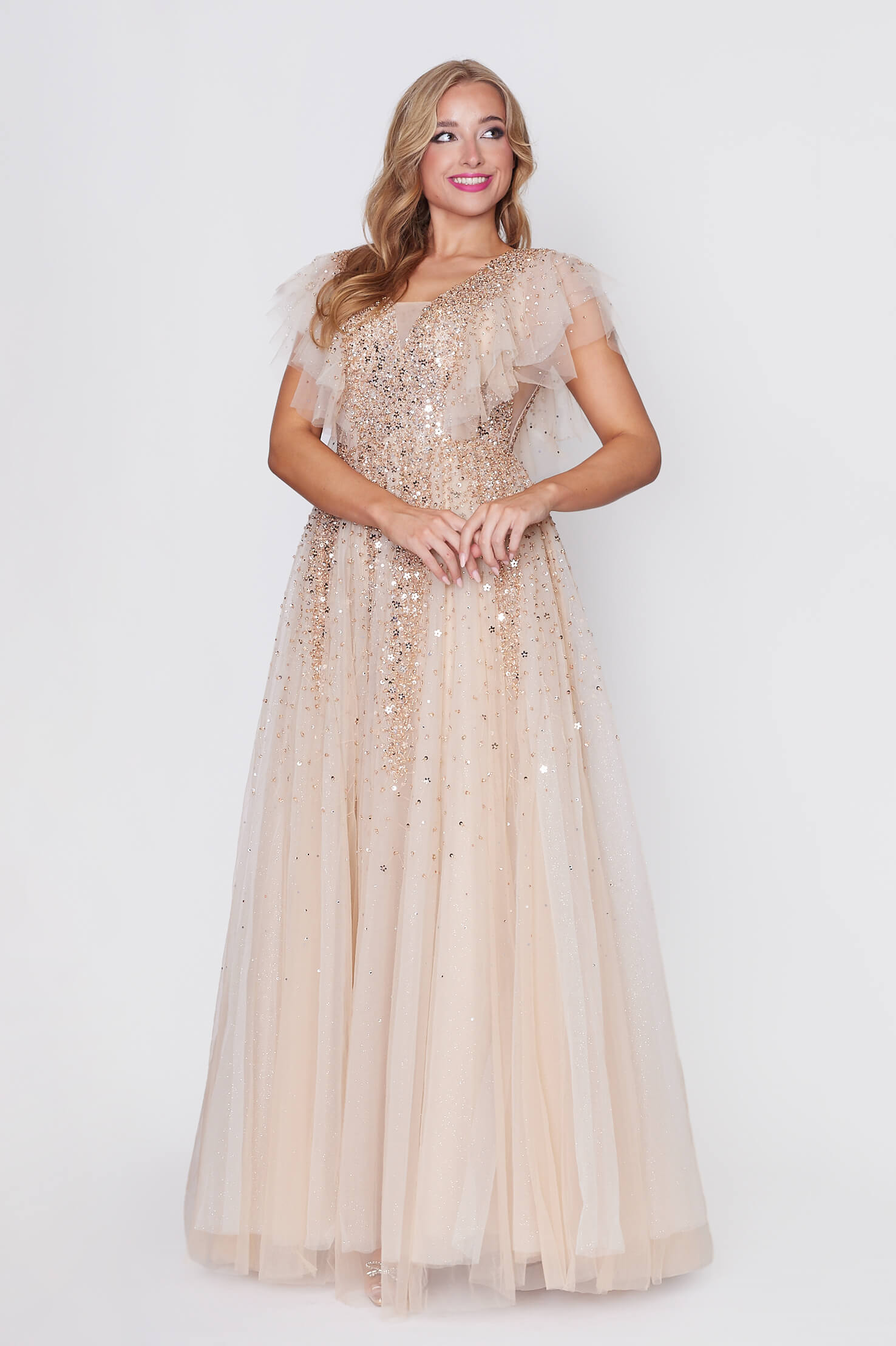 Gold Sequin Beaded Tulle Princess Dress