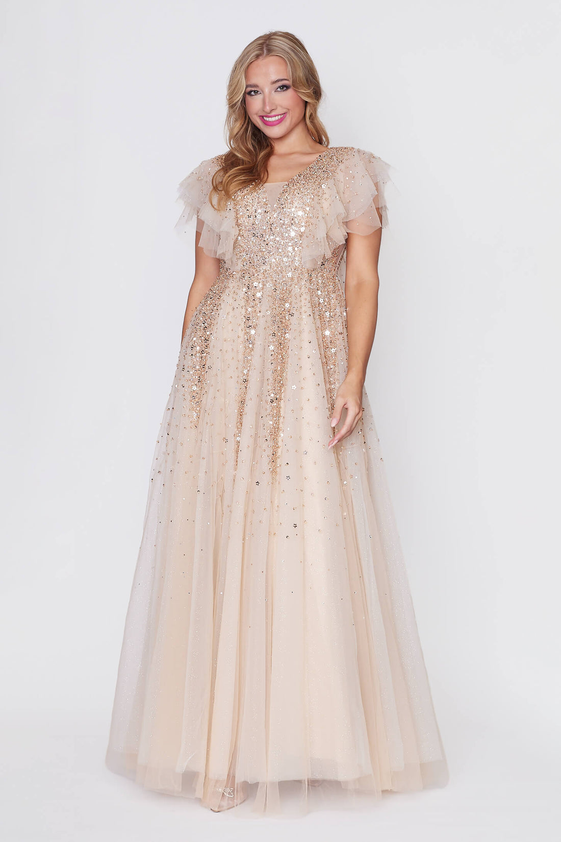 Gold Sequin Beaded Tulle Princess Dress