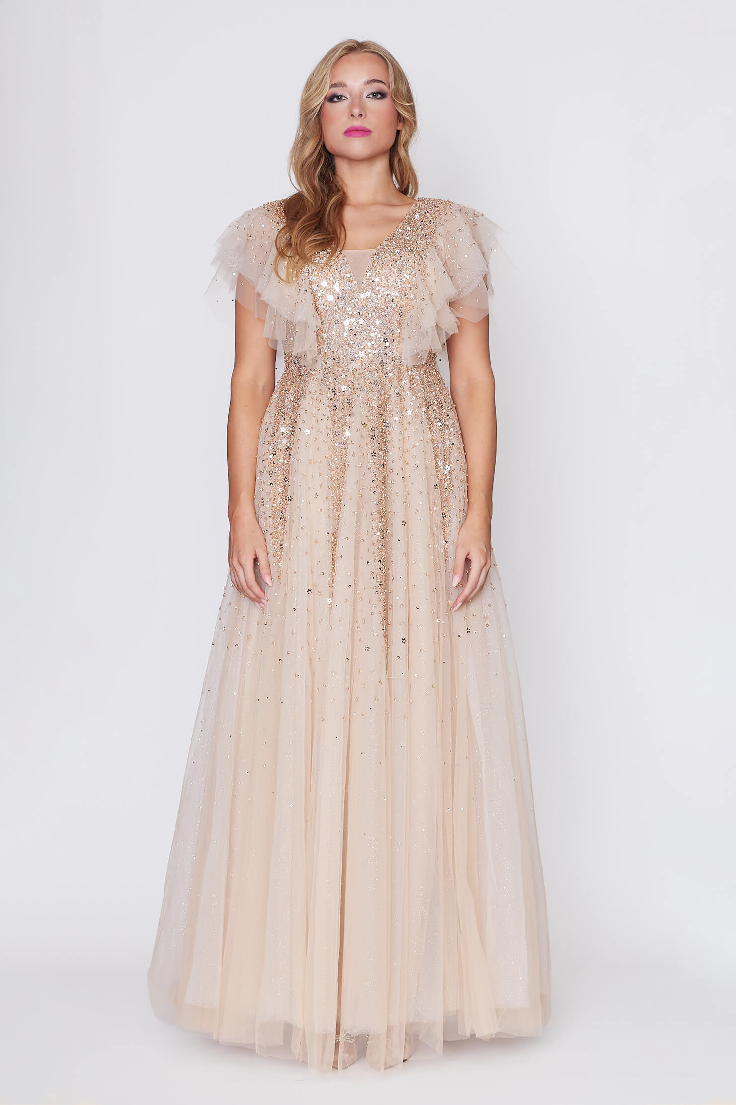 Gold Sequin Beaded Tulle Princess Dress