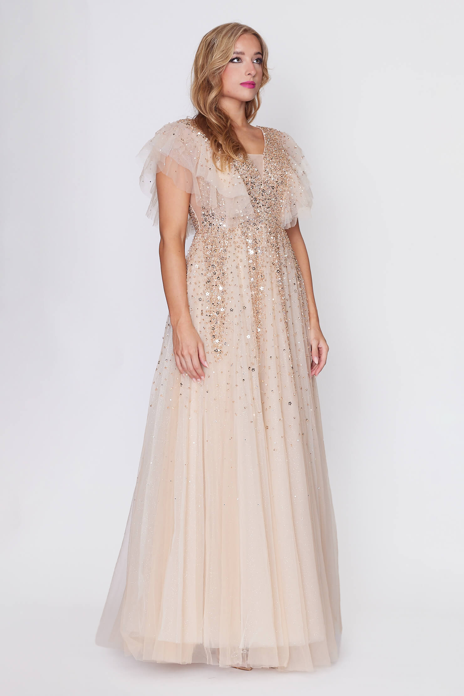 Gold Sequin Beaded Tulle Princess Dress