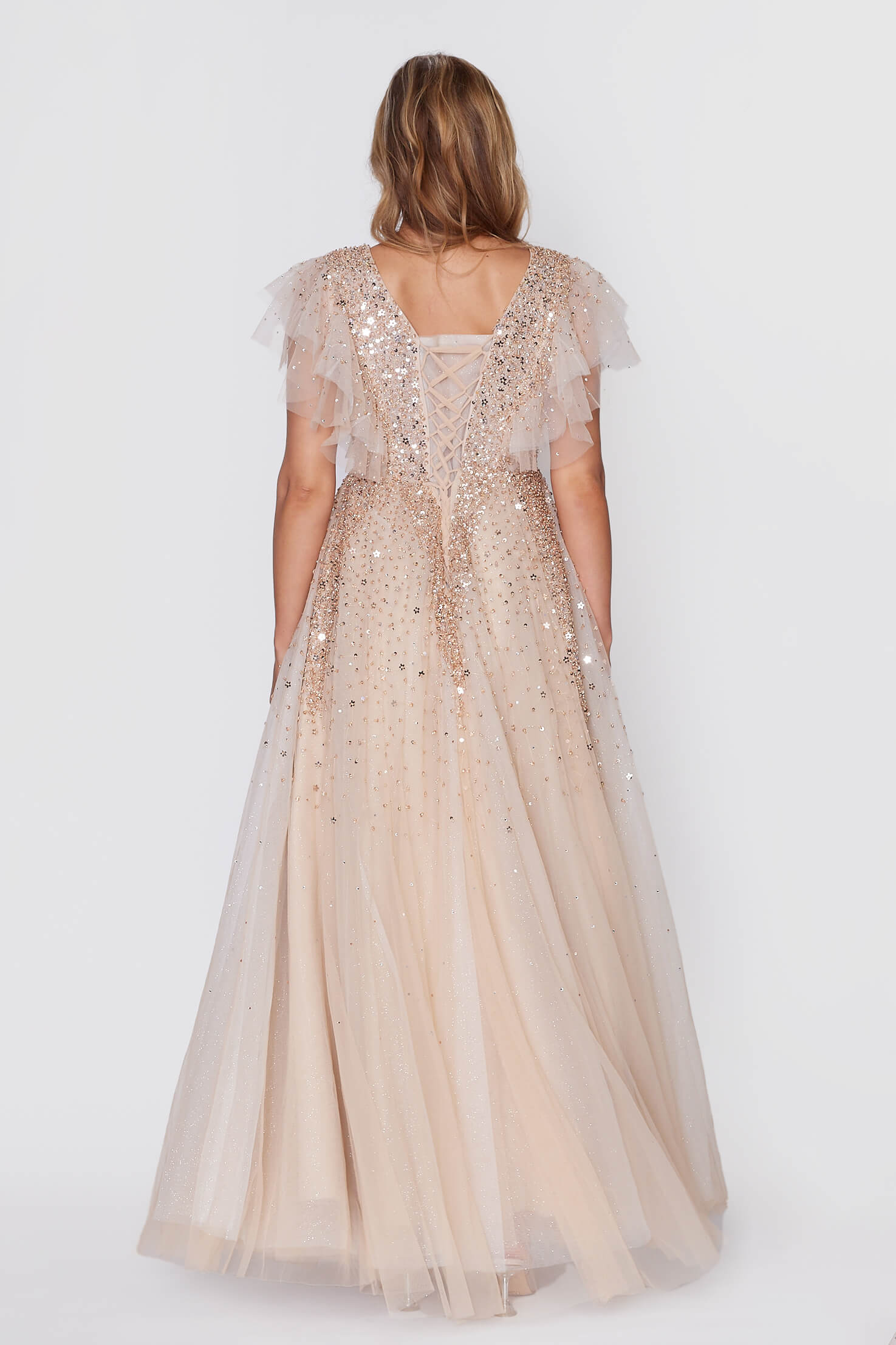 Gold Sequin Beaded Tulle Princess Dress