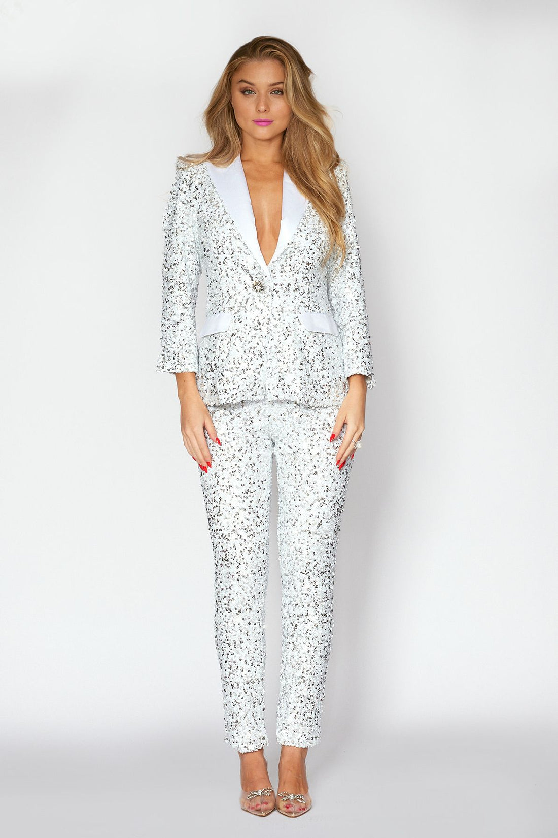 White/Silver Sequin Tux Jacket and Pant