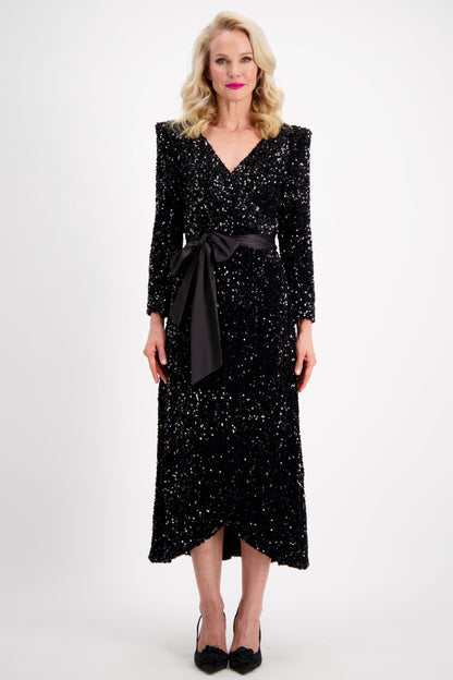 Black Velvet Sequin Wrap dress